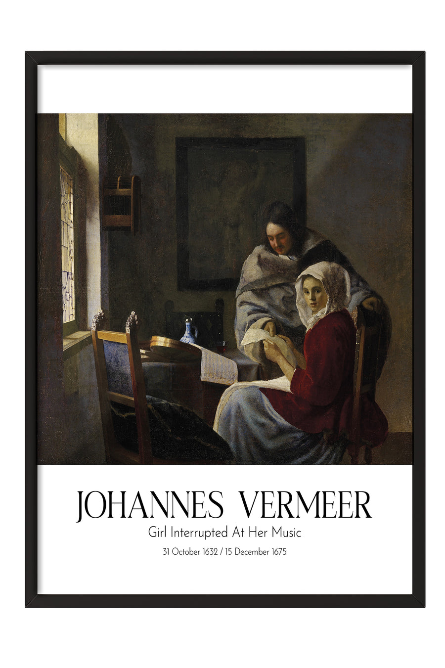 Johannes Vermeer - Girl Interrupted At Her Music, Siyah Çerçeveli Tablo, Sanat Serisi NO:110348