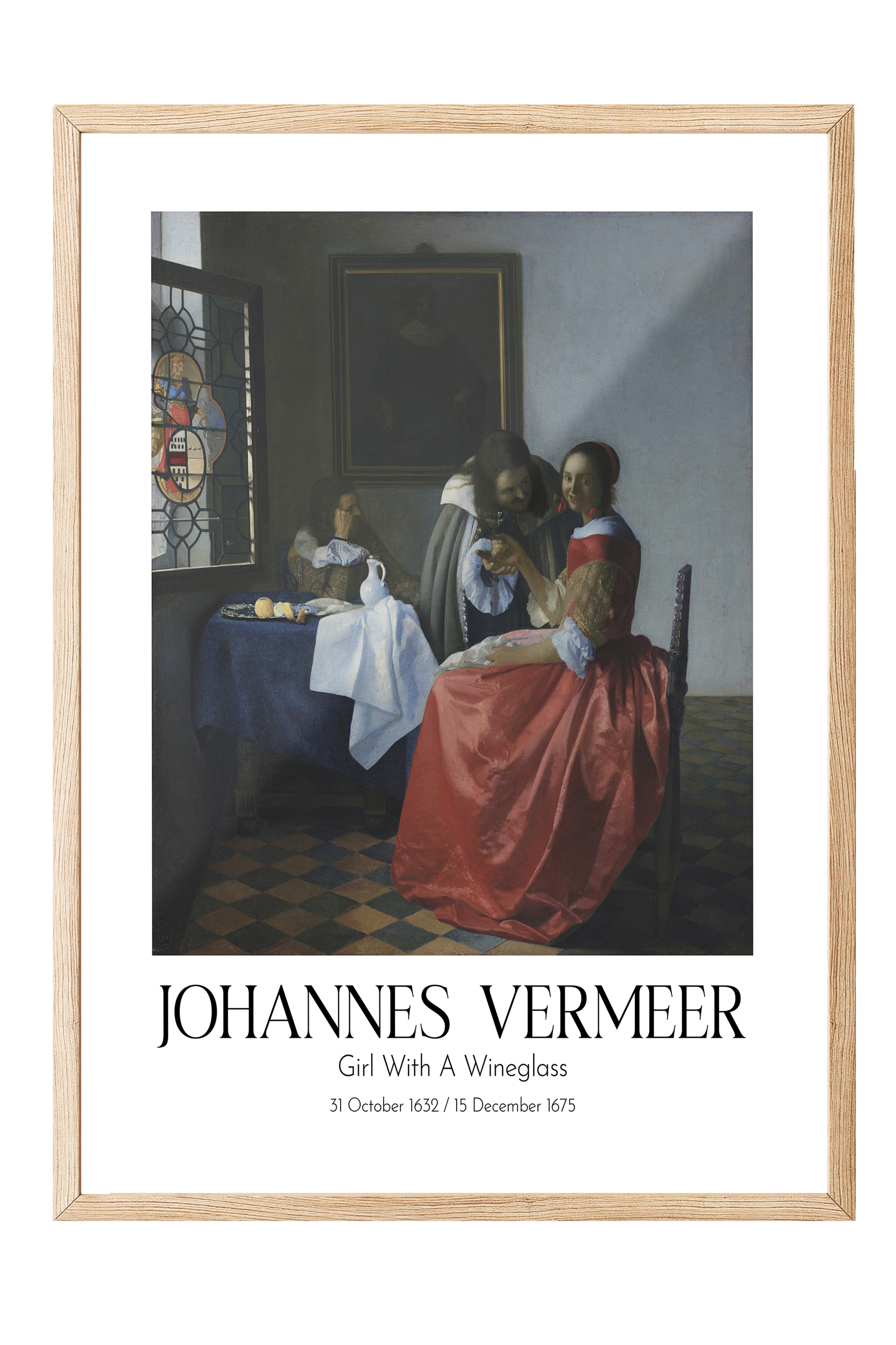Johannes Vermeer - Girl With A Wineglass, Ahşap Çerçeveli Tablo, Sanat Serisi NO:110350