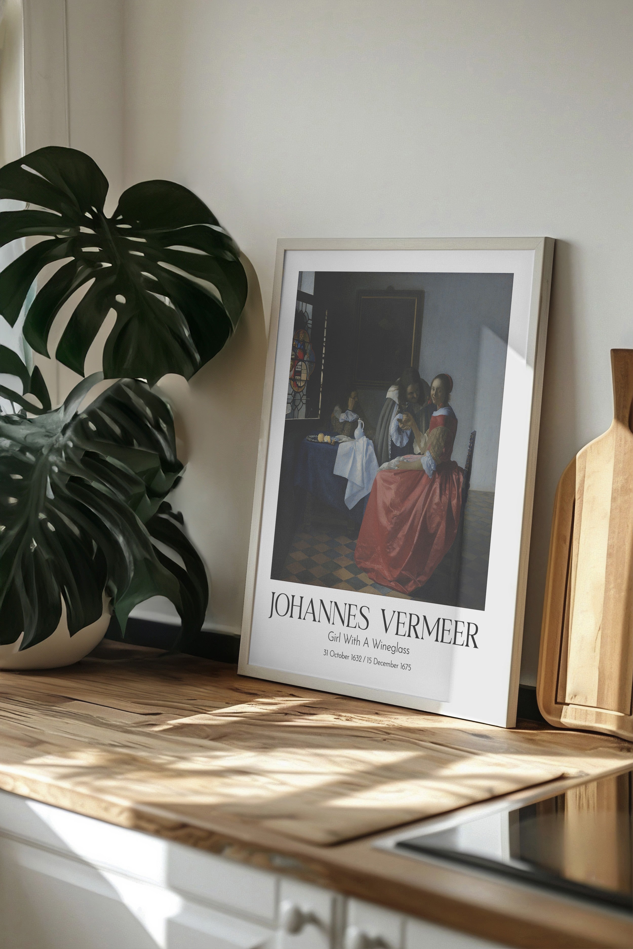 Johannes Vermeer - Girl With A Wineglass, Beyaz Çerçeveli Tablo, Sanat Serisi NO:110350