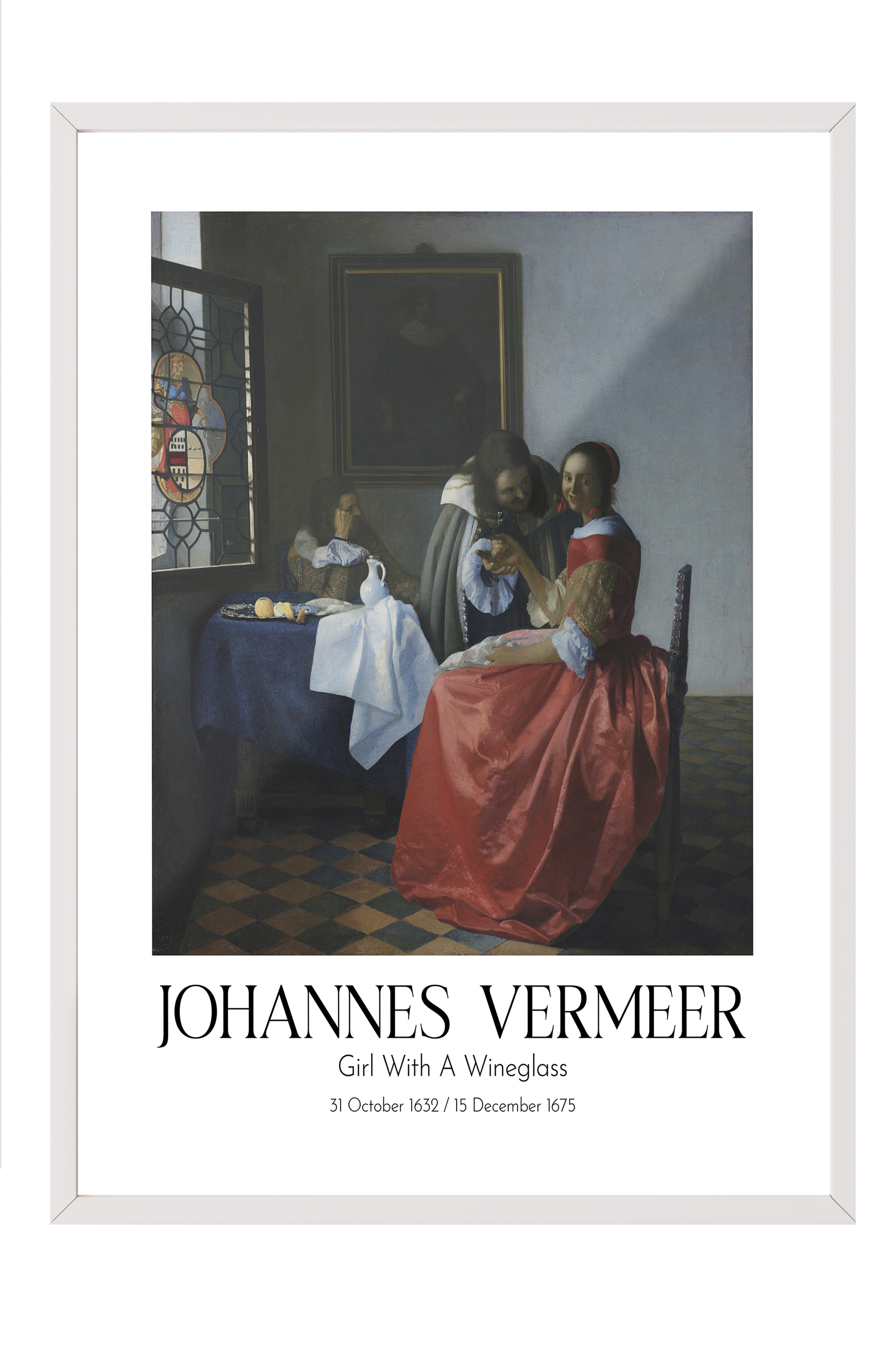 Johannes Vermeer - Girl With A Wineglass, Beyaz Çerçeveli Tablo, Sanat Serisi NO:110350