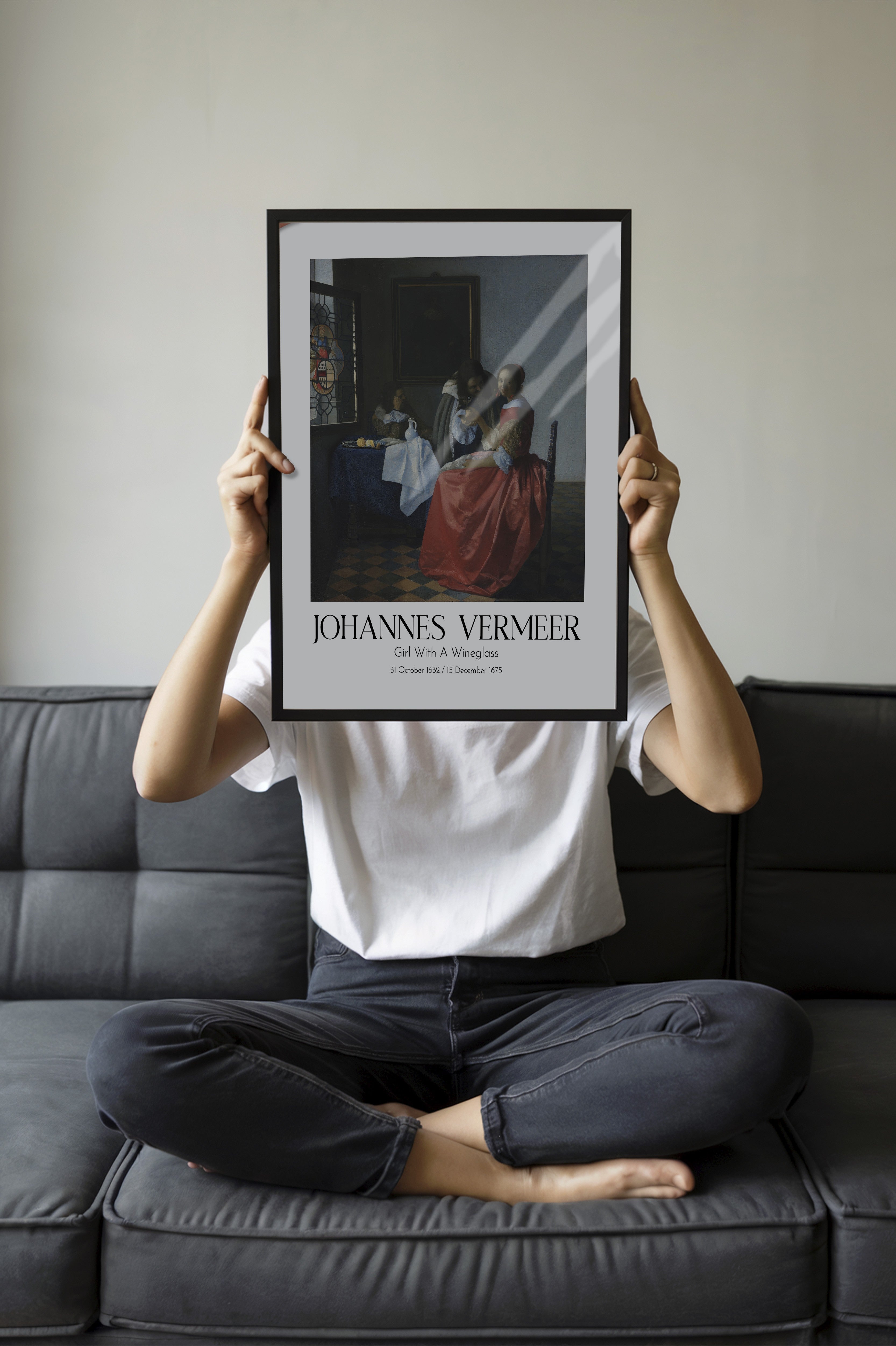 Johannes Vermeer - Girl With A Wineglass, Siyah Çerçeveli Tablo, Sanat Serisi NO:110350