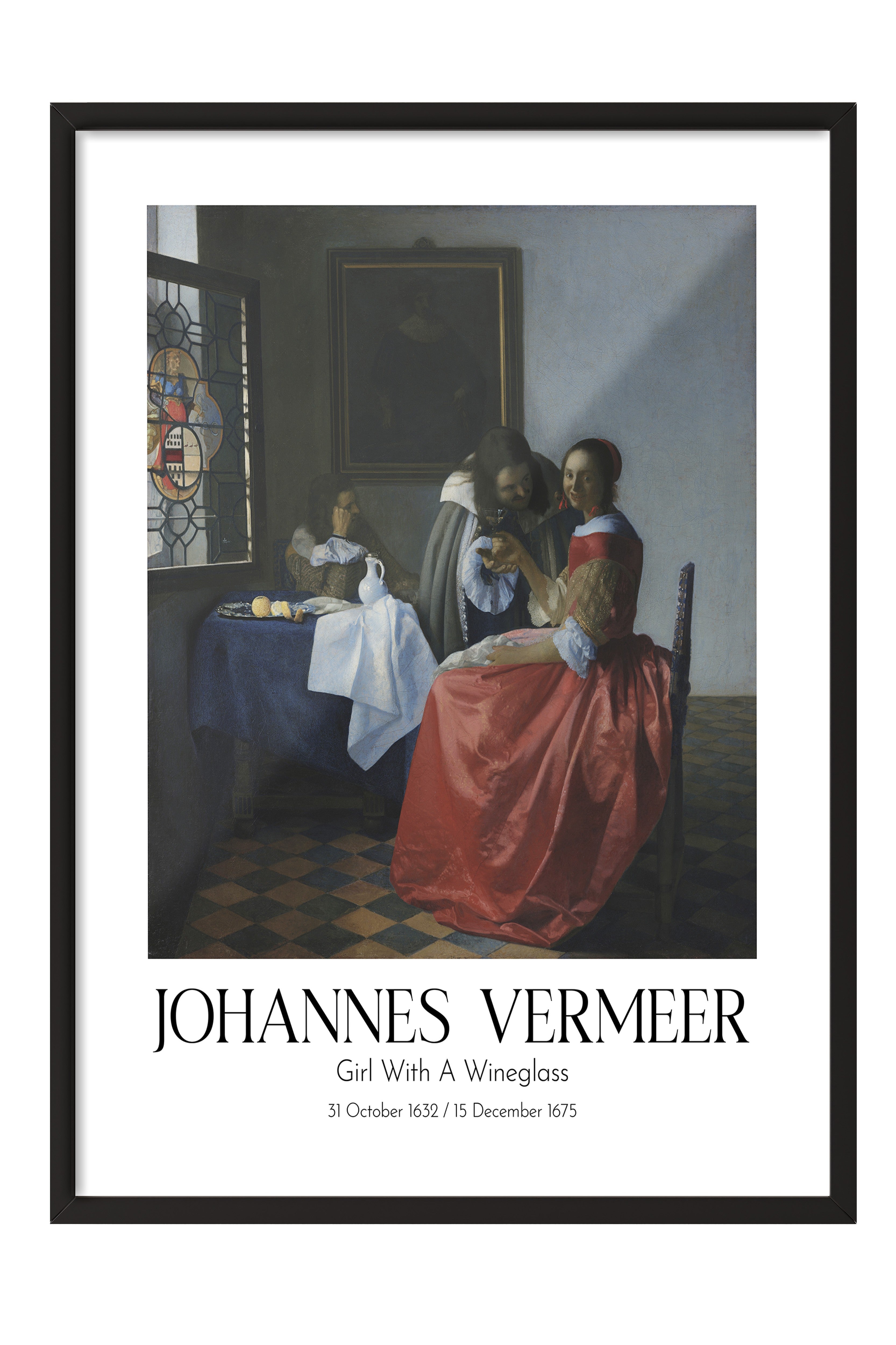 Johannes Vermeer - Girl With A Wineglass, Siyah Çerçeveli Tablo, Sanat Serisi NO:110350