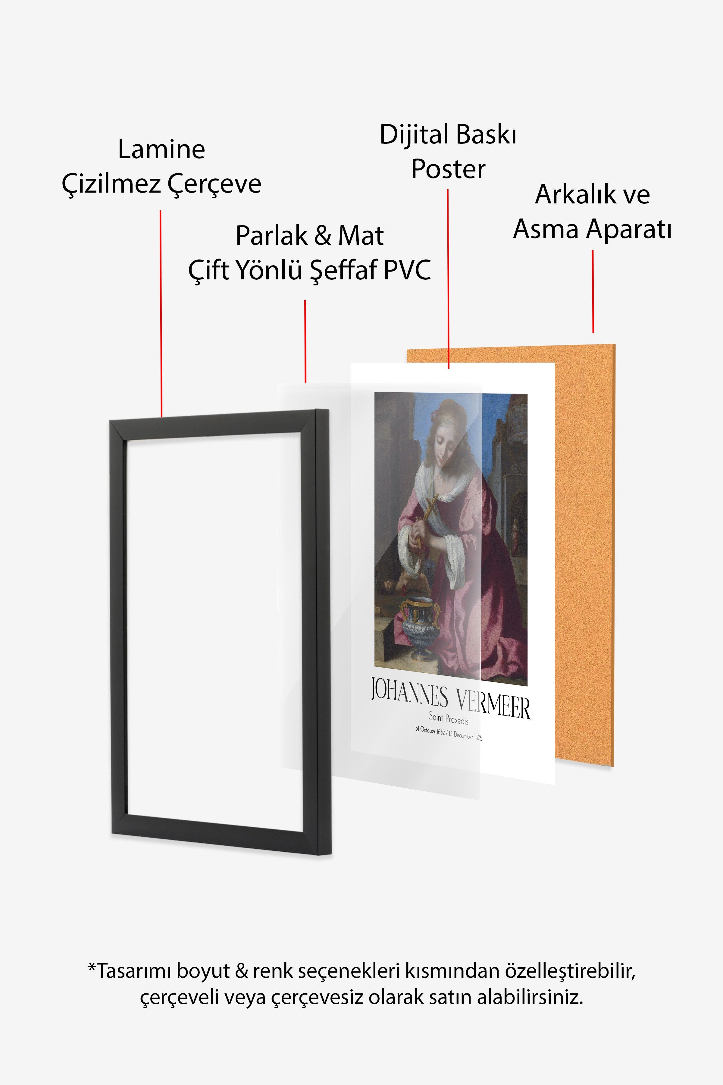 Johannes Vermeer - Saint Praxedis, Siyah Çerçeveli Tablo, Sanat Serisi NO:110352