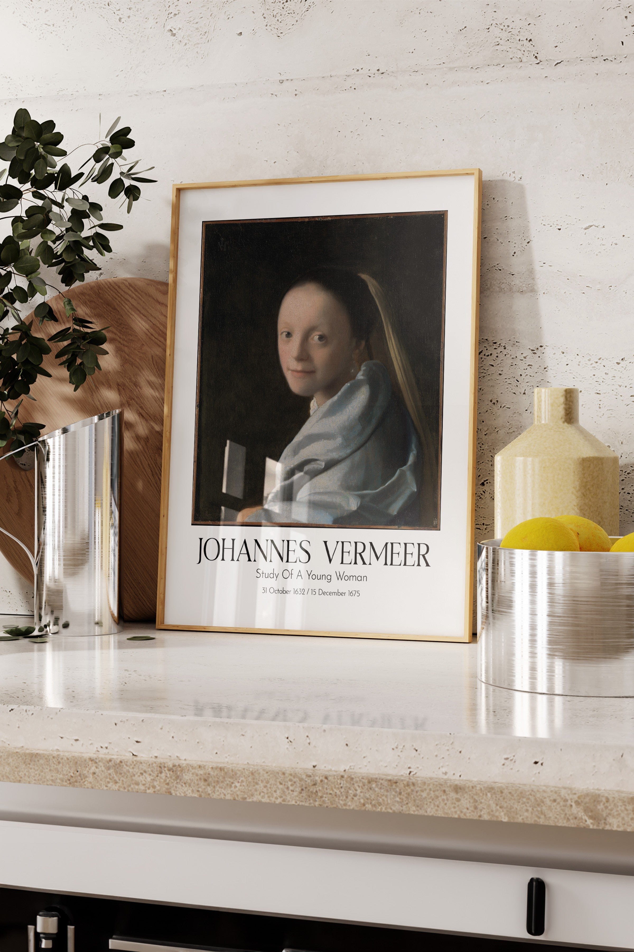 Johannes Vermeer - Study Of A Young Woman, Ahşap Çerçeveli Tablo, Sanat Serisi NO:110353