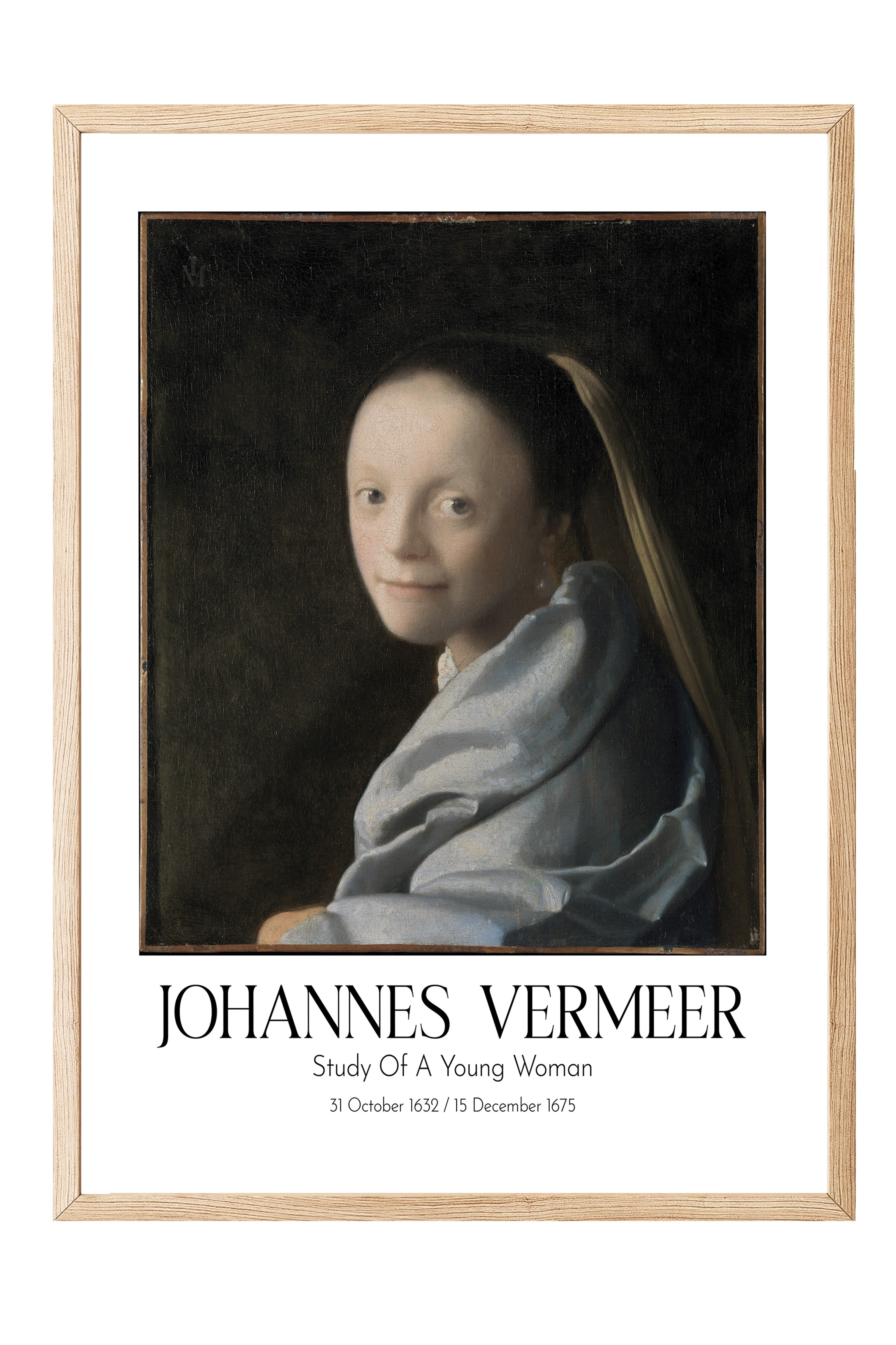 Johannes Vermeer - Study Of A Young Woman, Ahşap Çerçeveli Tablo, Sanat Serisi NO:110353