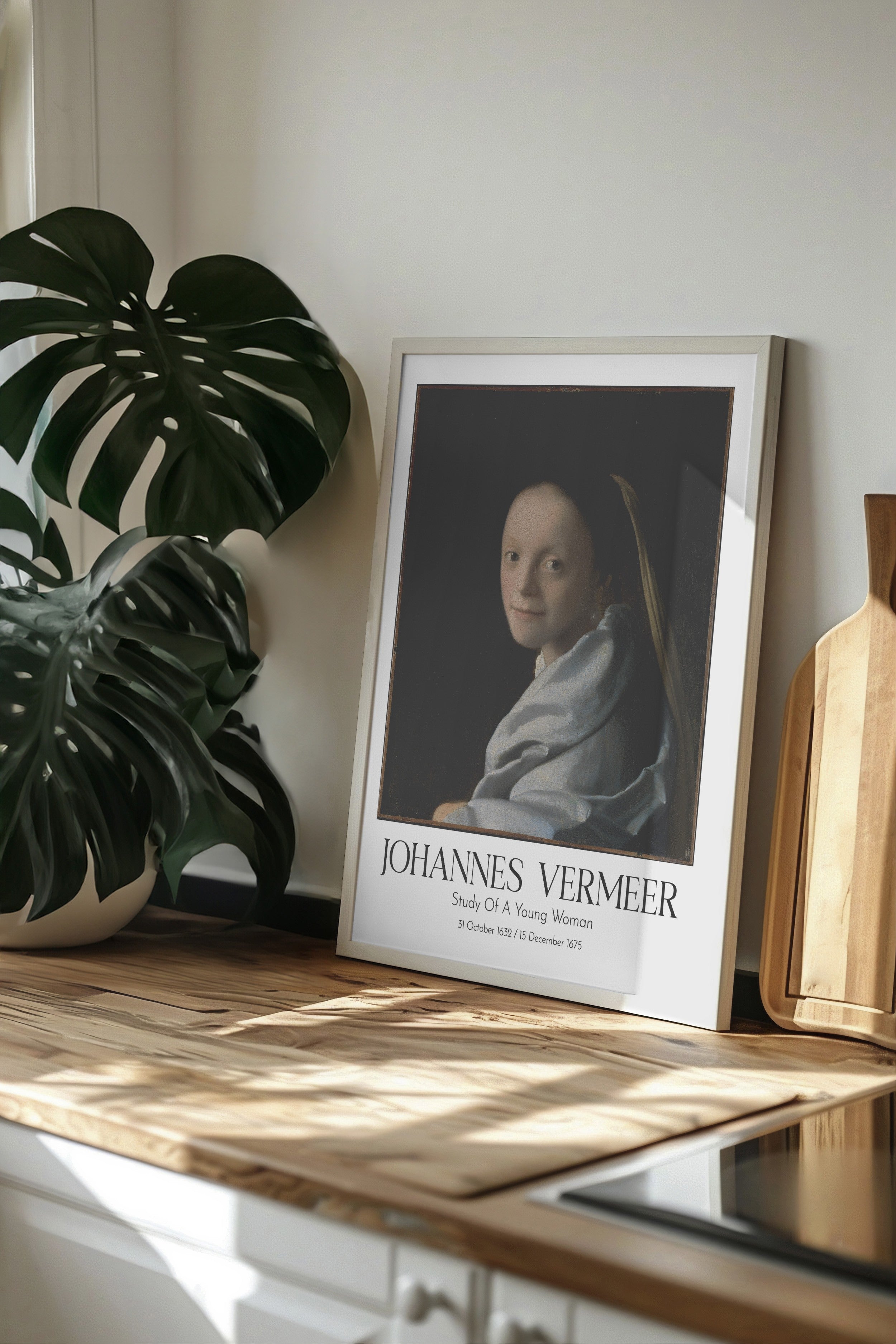 Johannes Vermeer - Study Of A Young Woman, Beyaz Çerçeveli Tablo, Sanat Serisi NO:110353