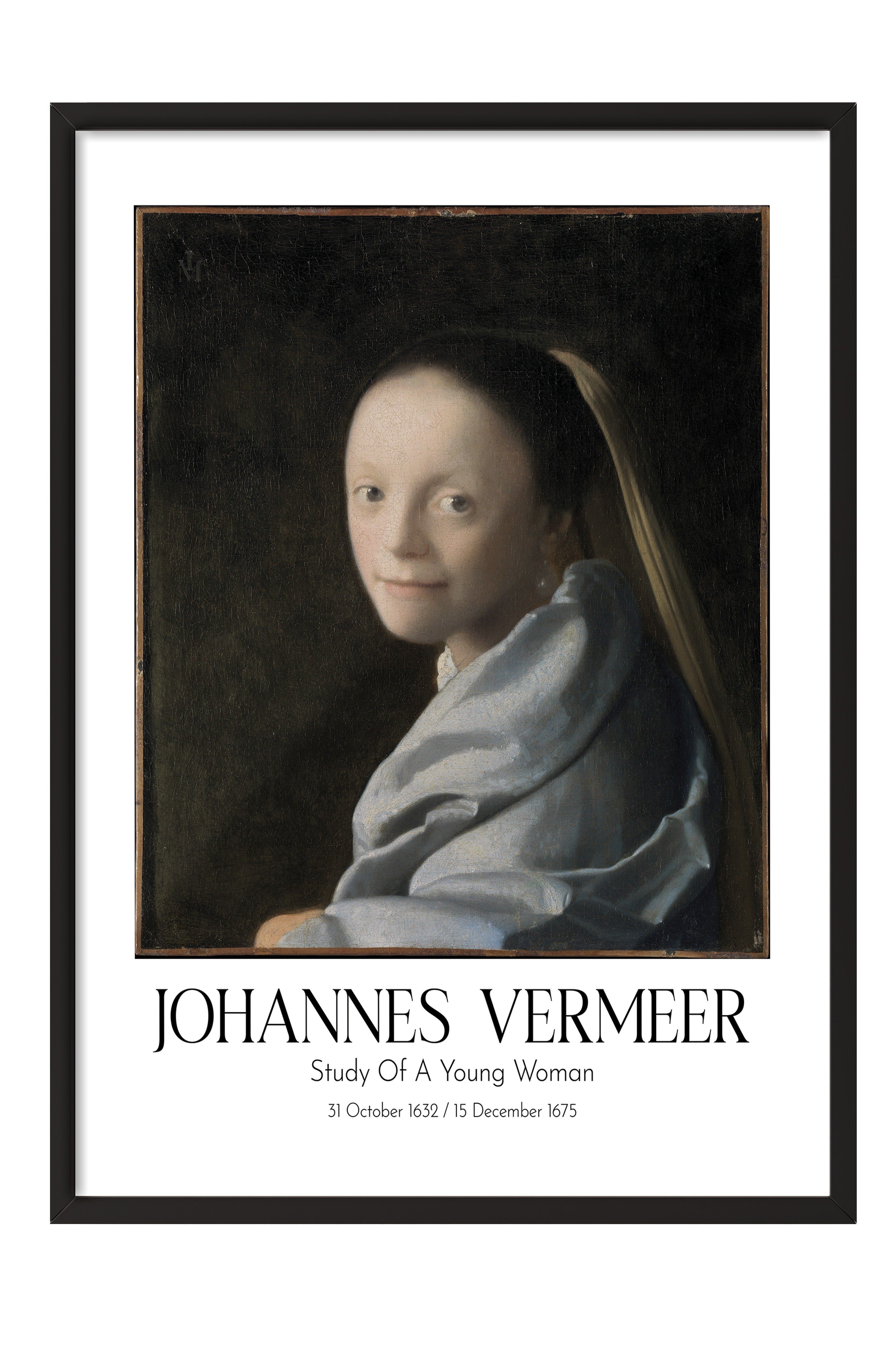 Johannes Vermeer - Study Of A Young Woman, Siyah Çerçeveli Tablo, Sanat Serisi NO:110353