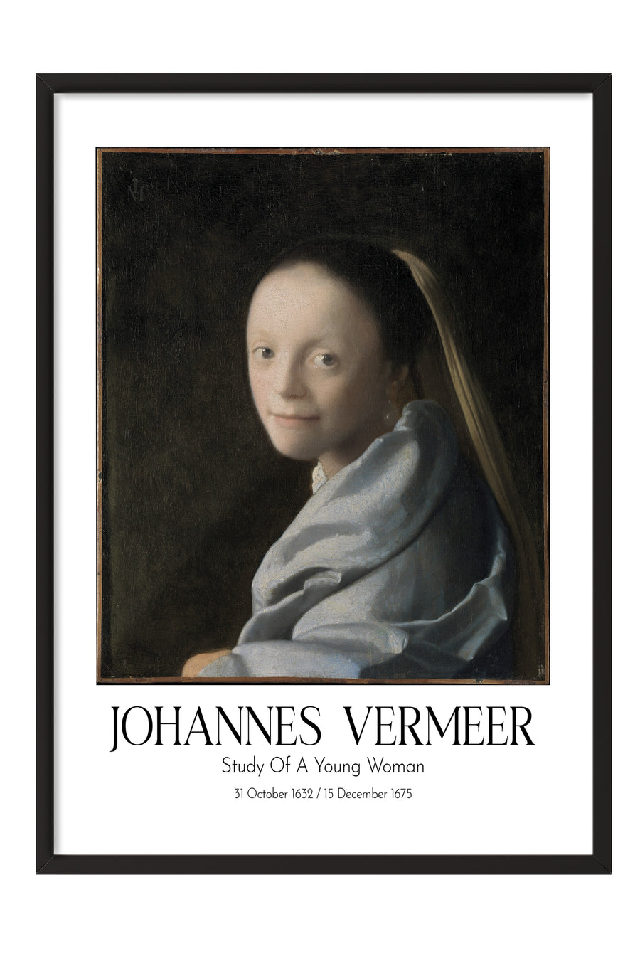Johannes Vermeer - Study Of A Young Woman, Siyah Çerçeveli Tablo, Sanat Serisi NO:110353