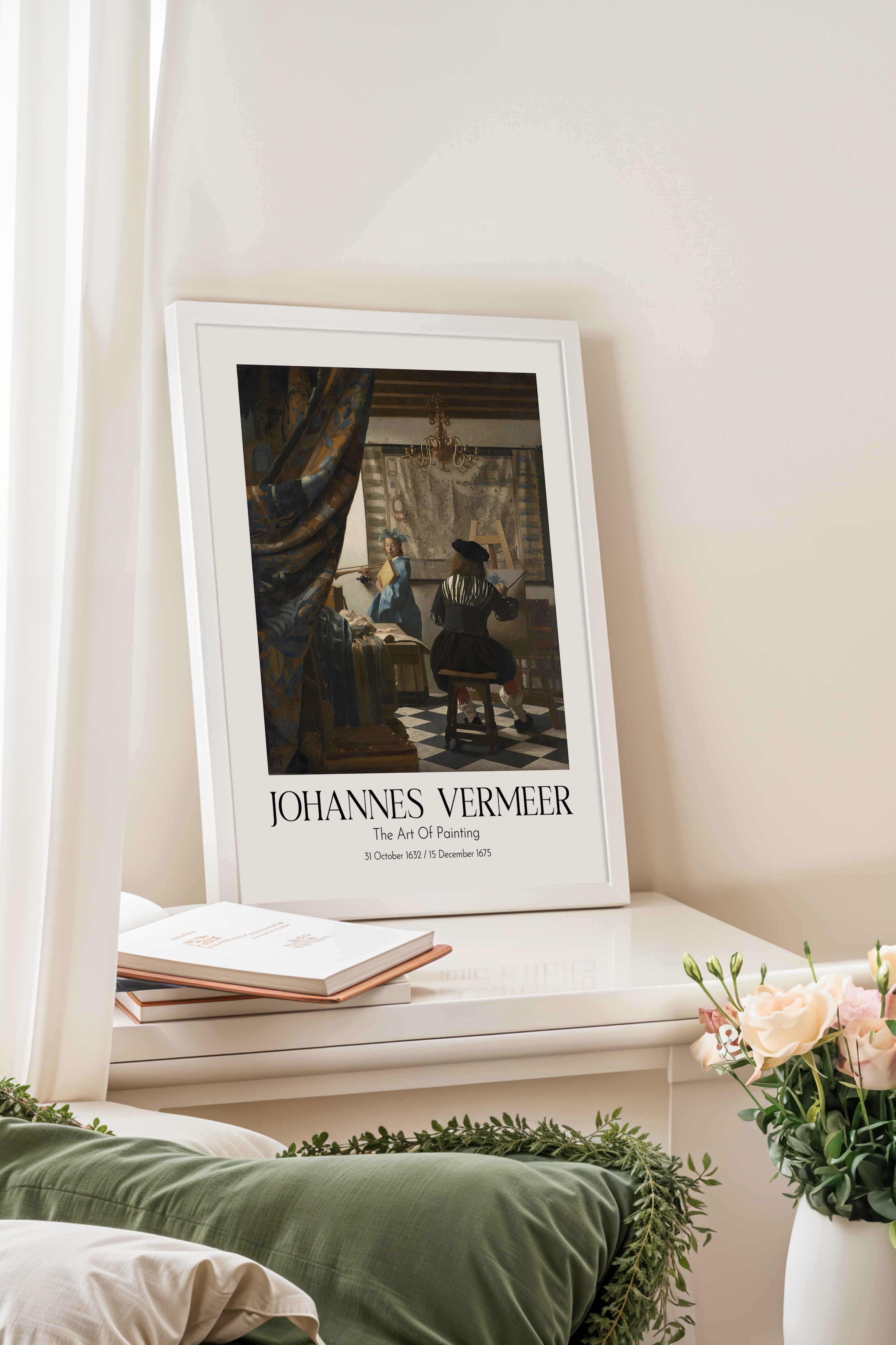 Johannes Vermeer - The Art Of Painting, Beyaz Çerçeveli Tablo, Sanat Serisi NO:110354