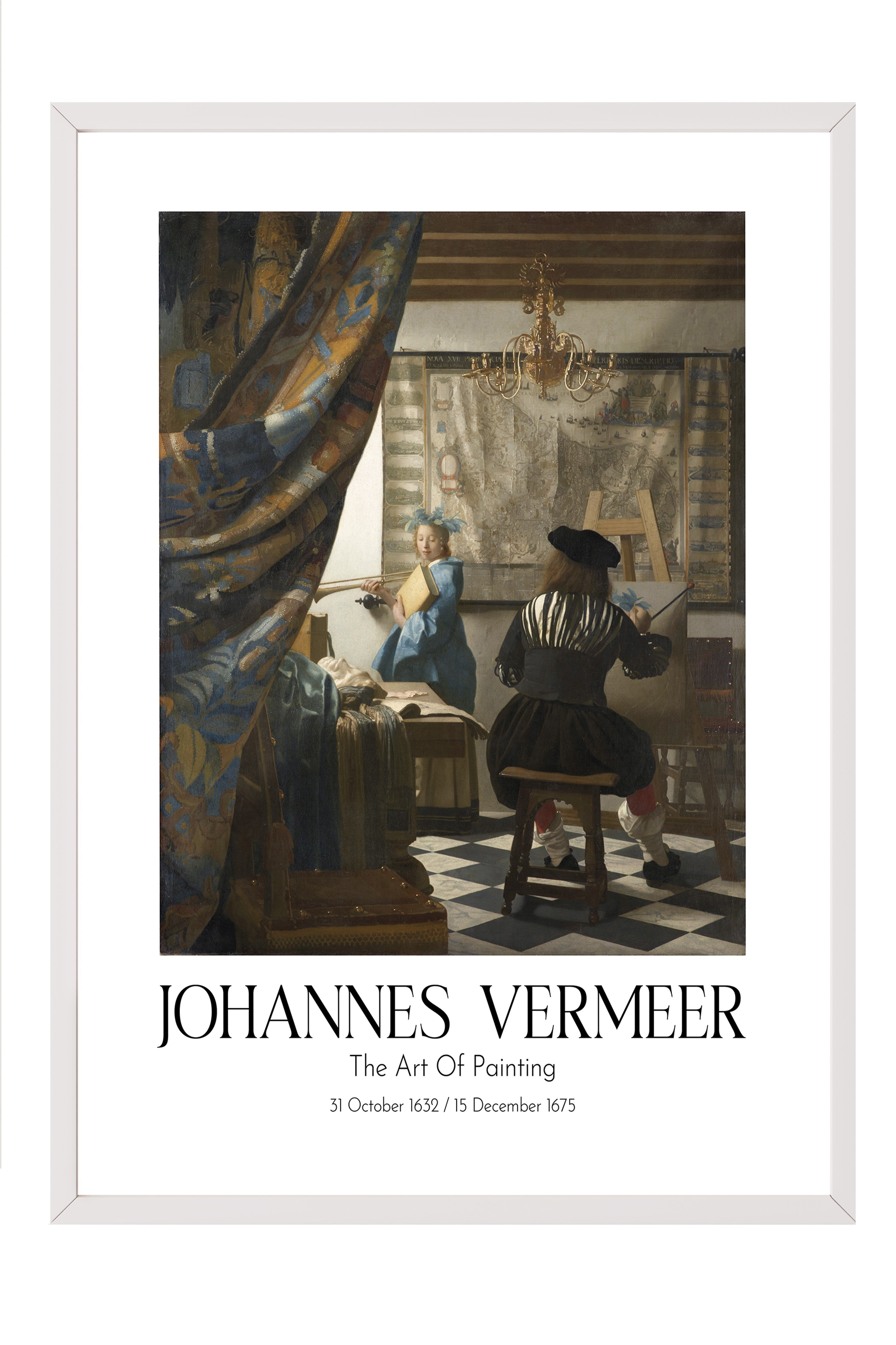 Johannes Vermeer - The Art Of Painting, Beyaz Çerçeveli Tablo, Sanat Serisi NO:110354