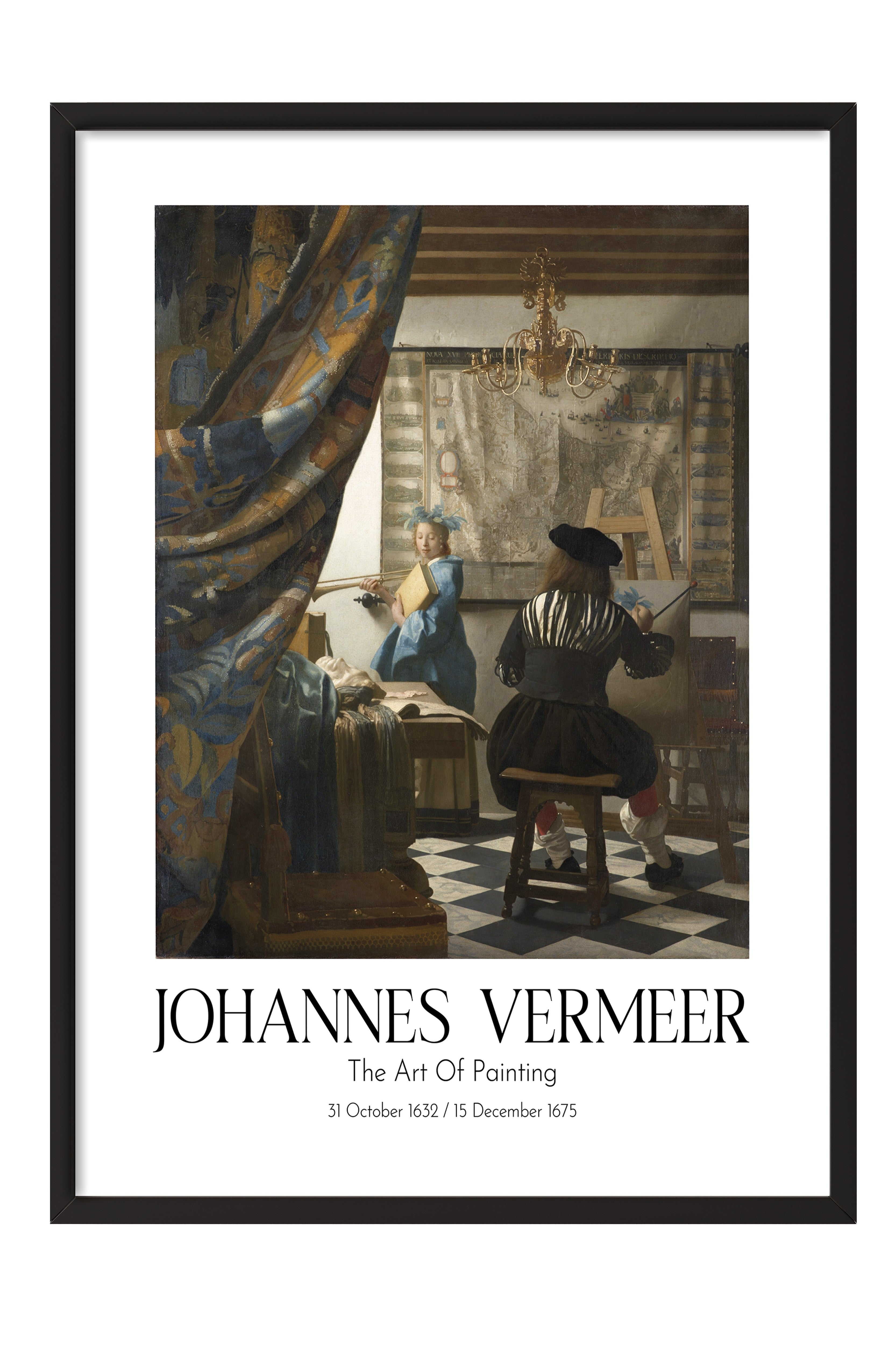 Johannes Vermeer - The Art Of Painting, Siyah Çerçeveli Tablo, Sanat Serisi NO:110354
