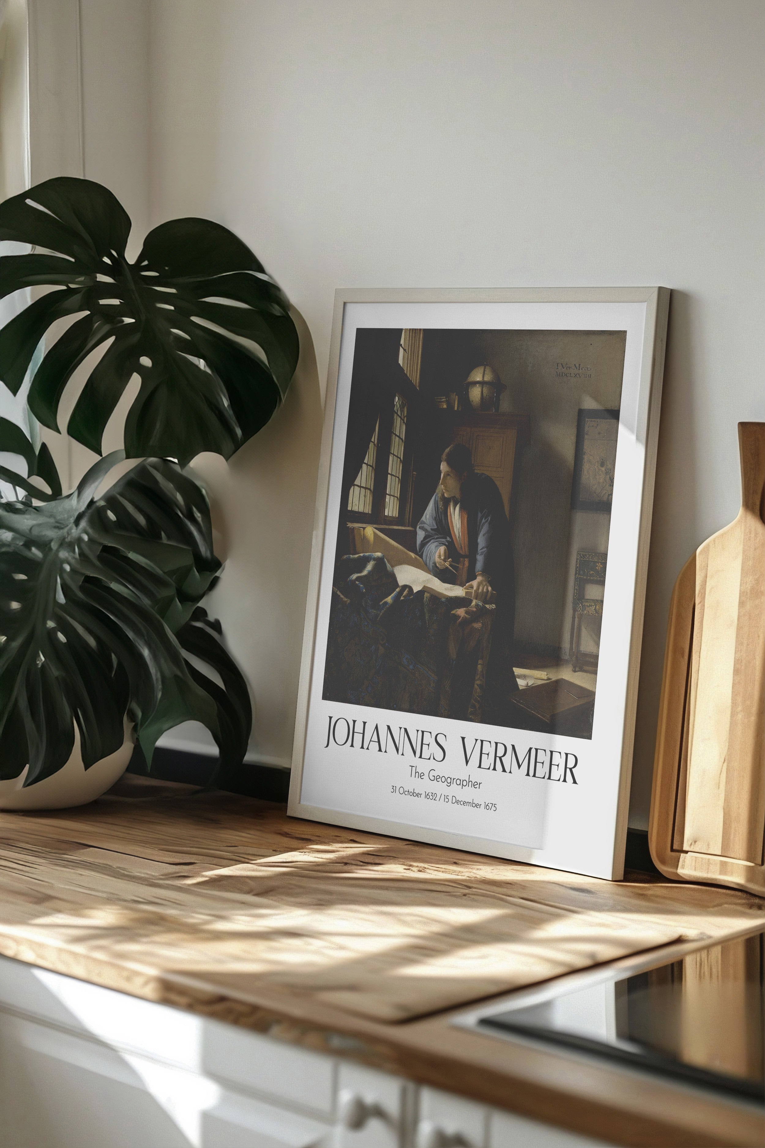 Johannes Vermeer - The Geographer, Beyaz Çerçeveli Tablo, Sanat Serisi NO:110356