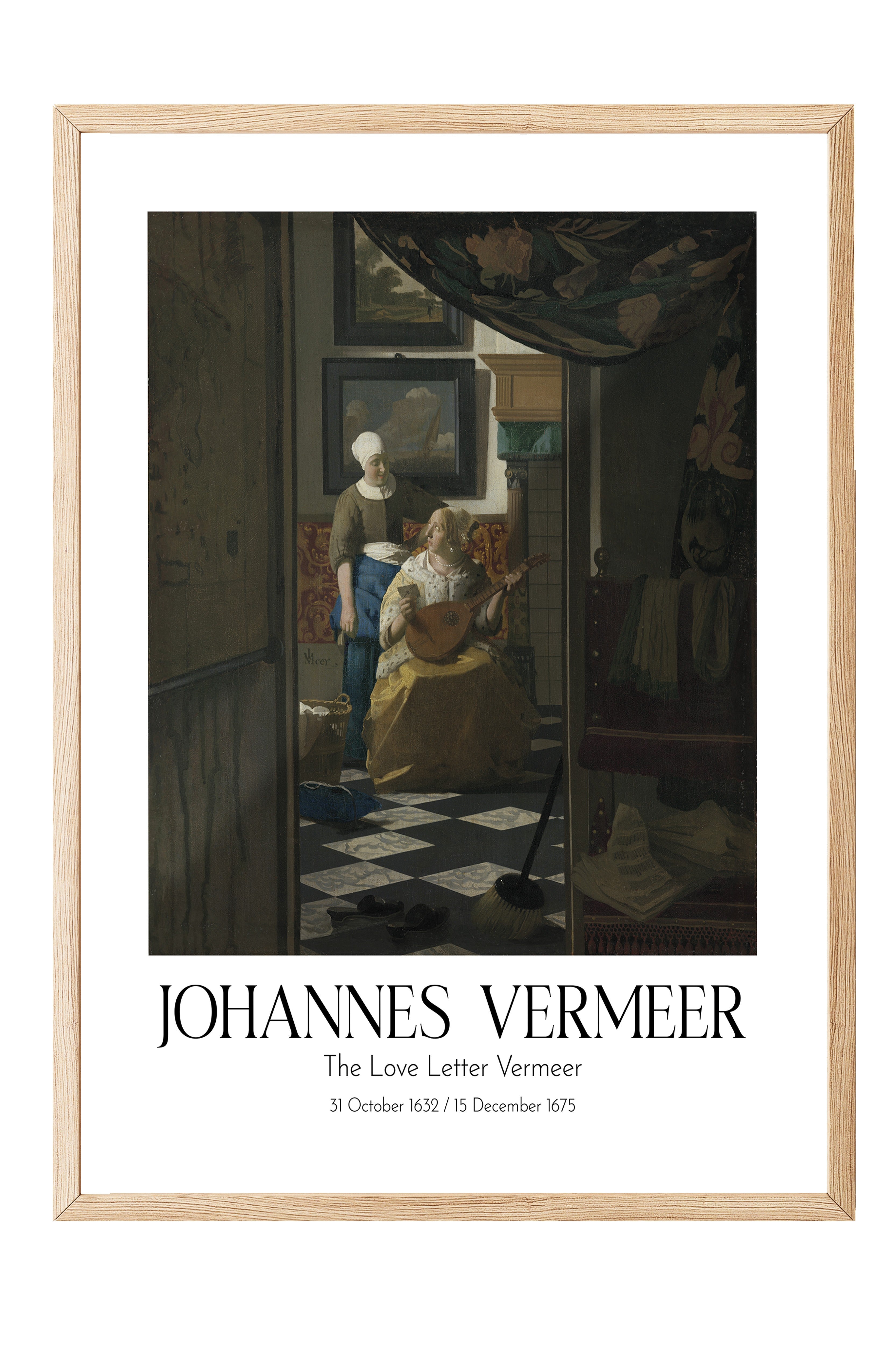 Johannes Vermeer - The Love Letter Vermeer, Ahşap Çerçeveli Tablo, Sanat Serisi NO:110366