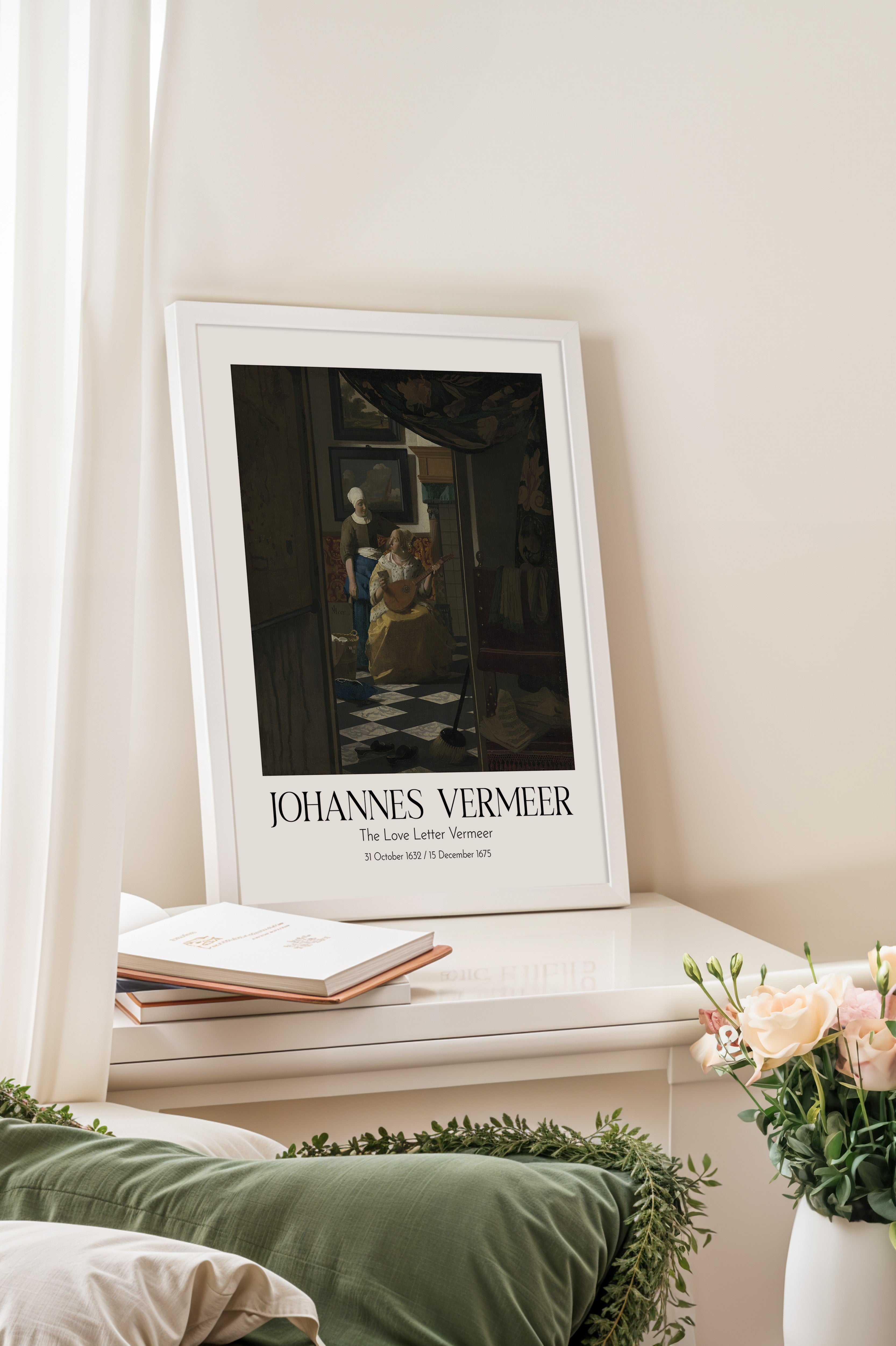 Johannes Vermeer - The Love Letter Vermeer, Beyaz Çerçeveli Tablo, Sanat Serisi NO:110366