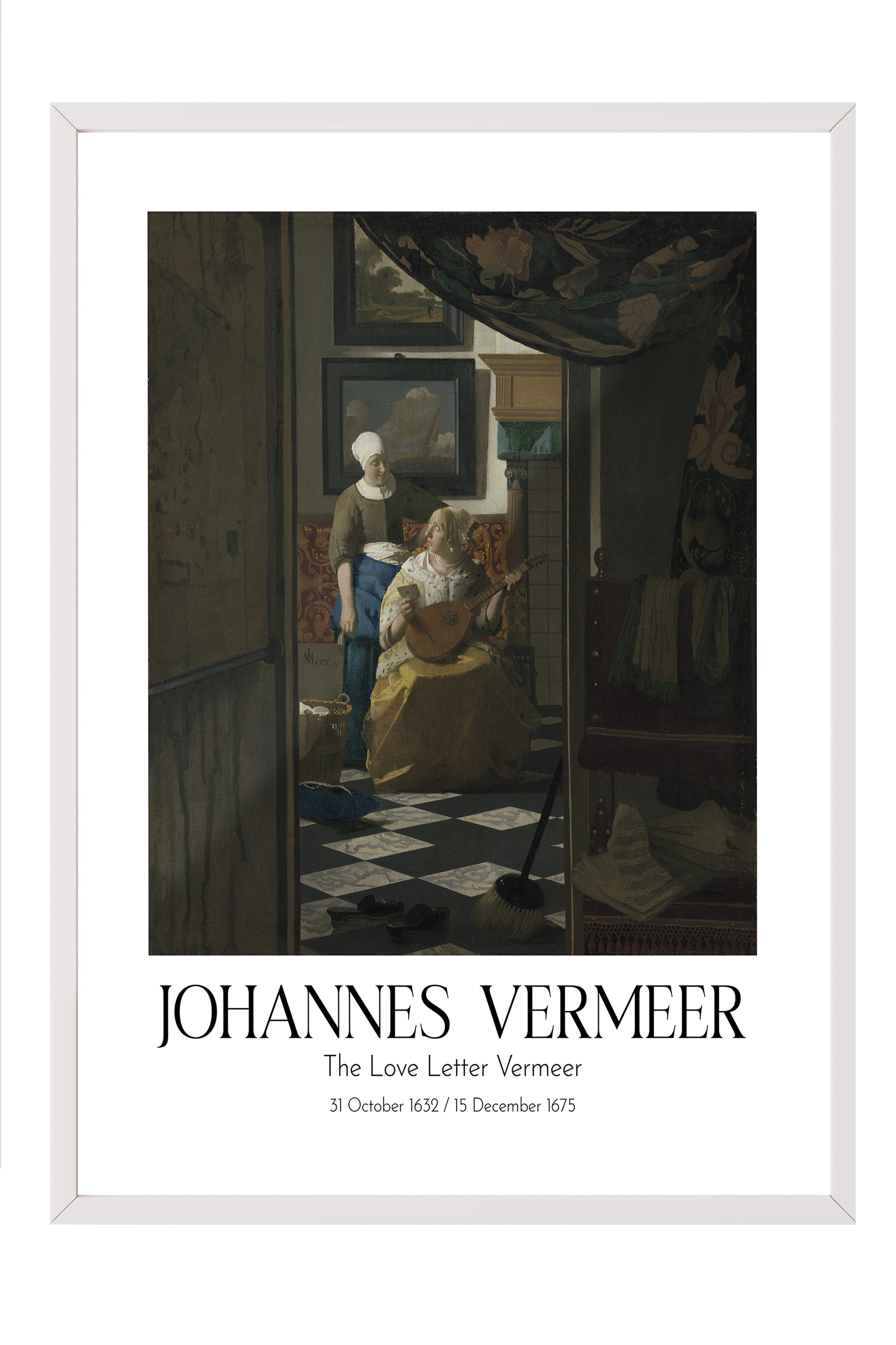 Johannes Vermeer - The Love Letter Vermeer, Beyaz Çerçeveli Tablo, Sanat Serisi NO:110366