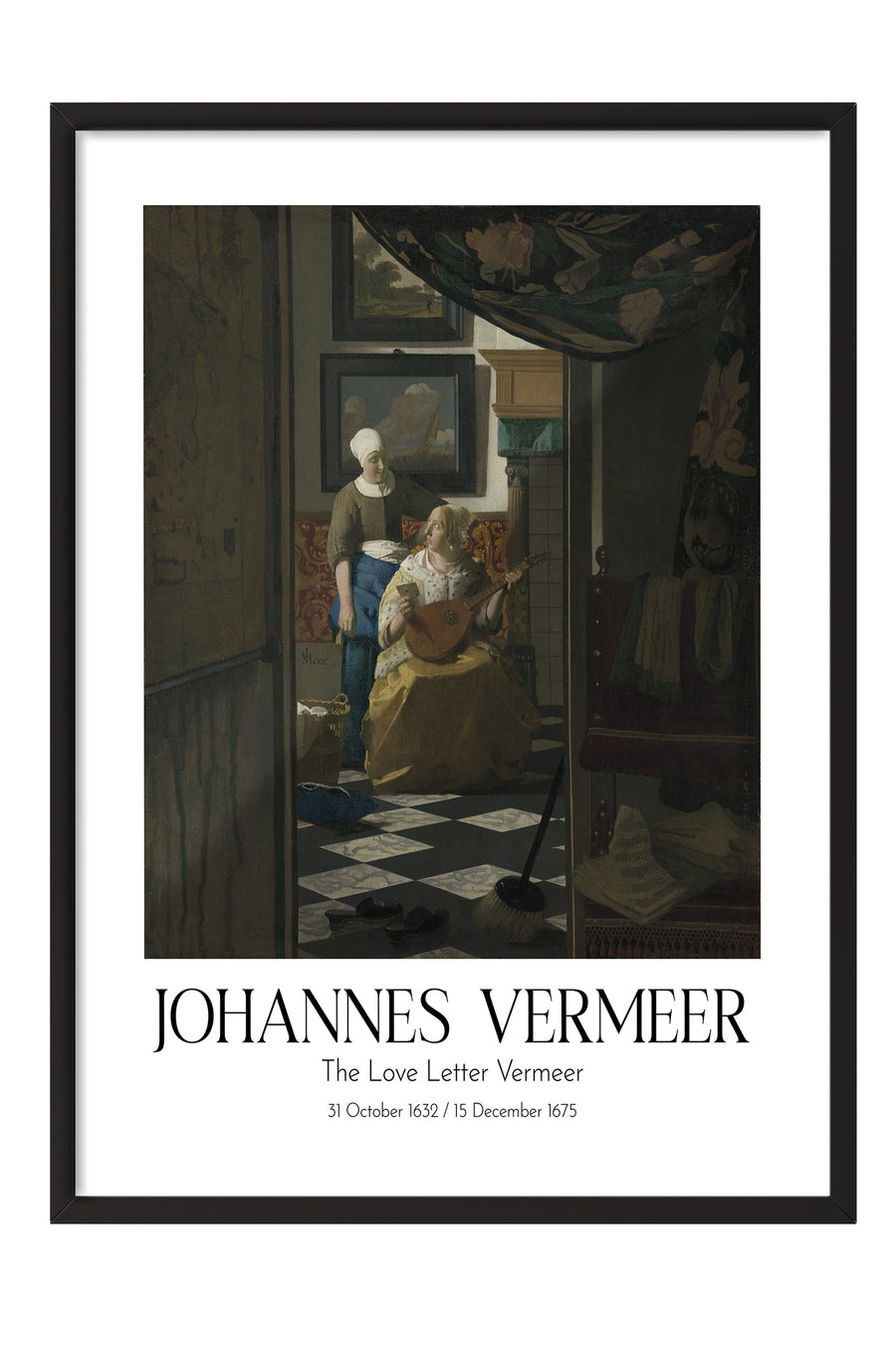 Johannes Vermeer - The Love Letter Vermeer, Siyah Çerçeveli Tablo, Sanat Serisi NO:110366