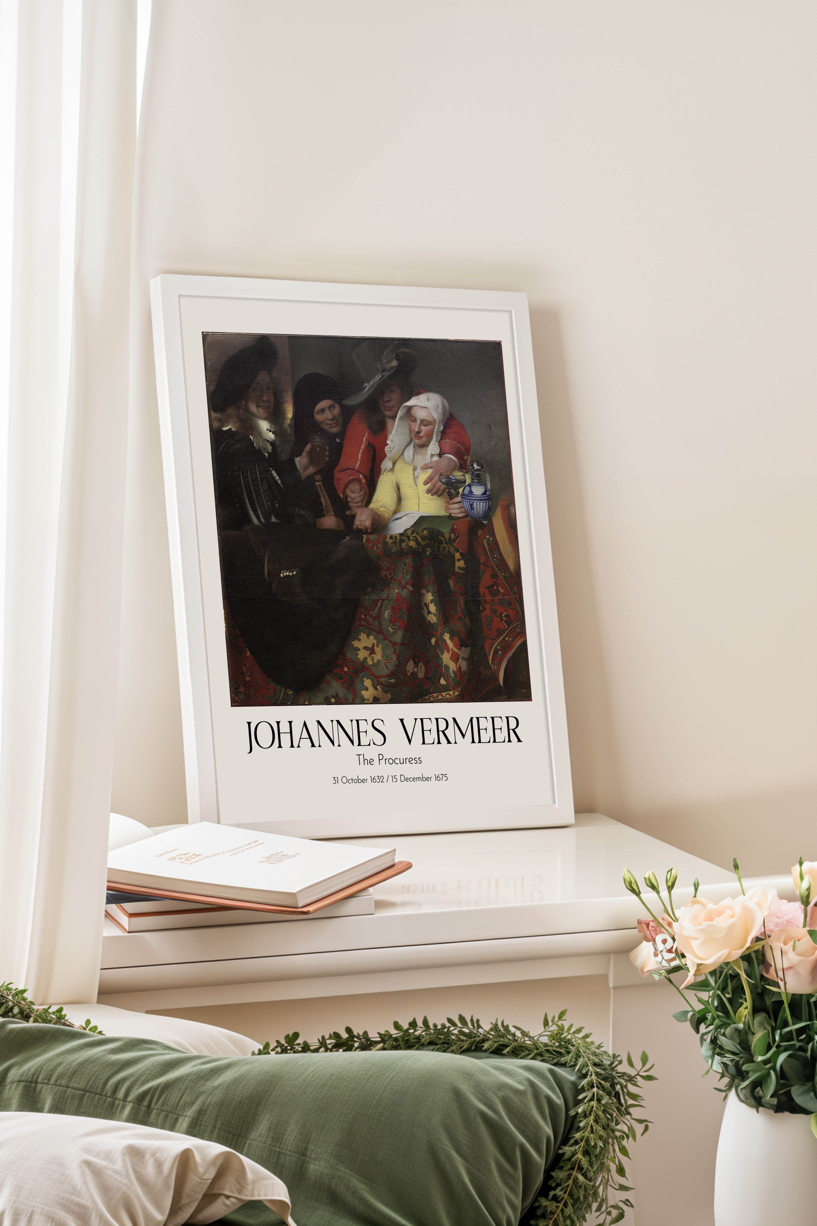 Johannes Vermeer - The Procuress, Beyaz Çerçeveli Tablo, Sanat Serisi NO:110357