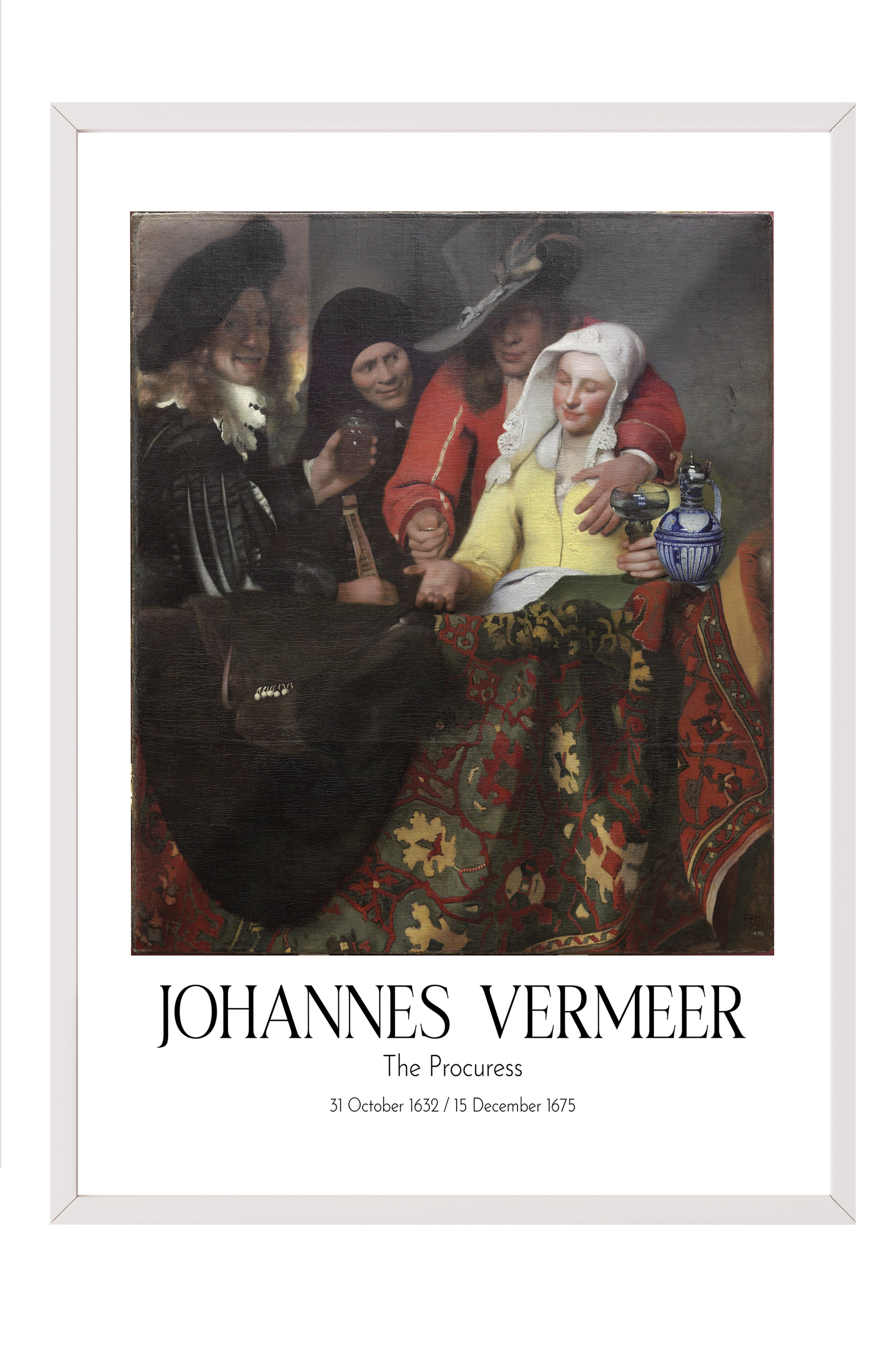 Johannes Vermeer - The Procuress, Beyaz Çerçeveli Tablo, Sanat Serisi NO:110357