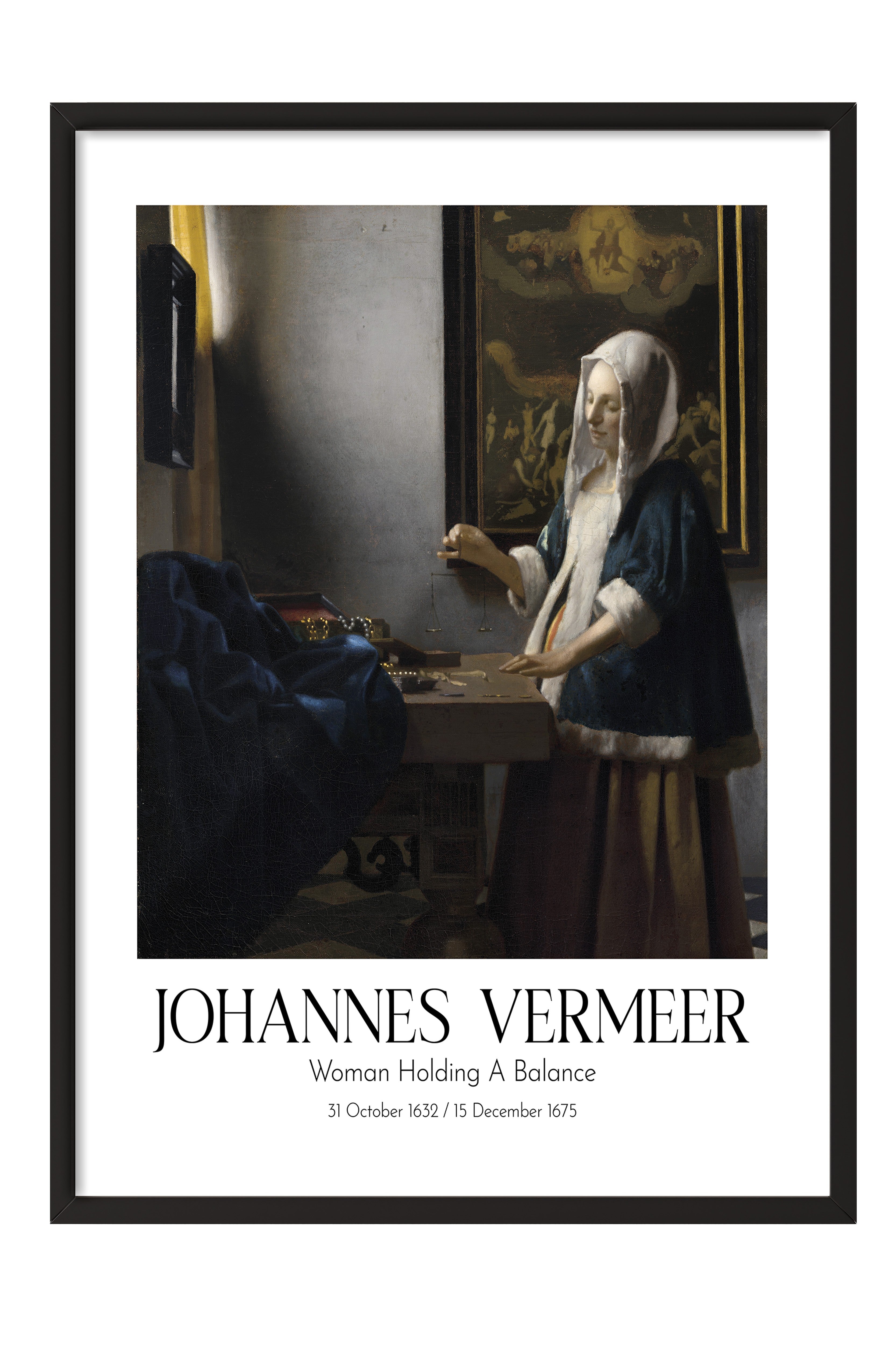 Johannes Vermeer - Woman Holding A Balance, Siyah Çerçeveli Tablo, Sanat Serisi NO:110358
