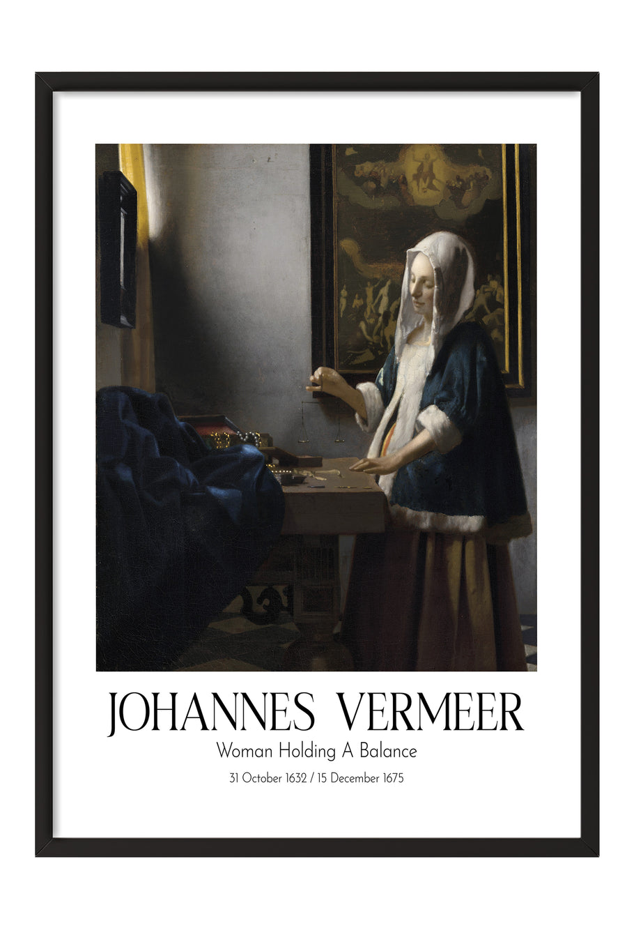Johannes Vermeer - Woman Holding A Balance, Siyah Çerçeveli Tablo, Sanat Serisi NO:110358