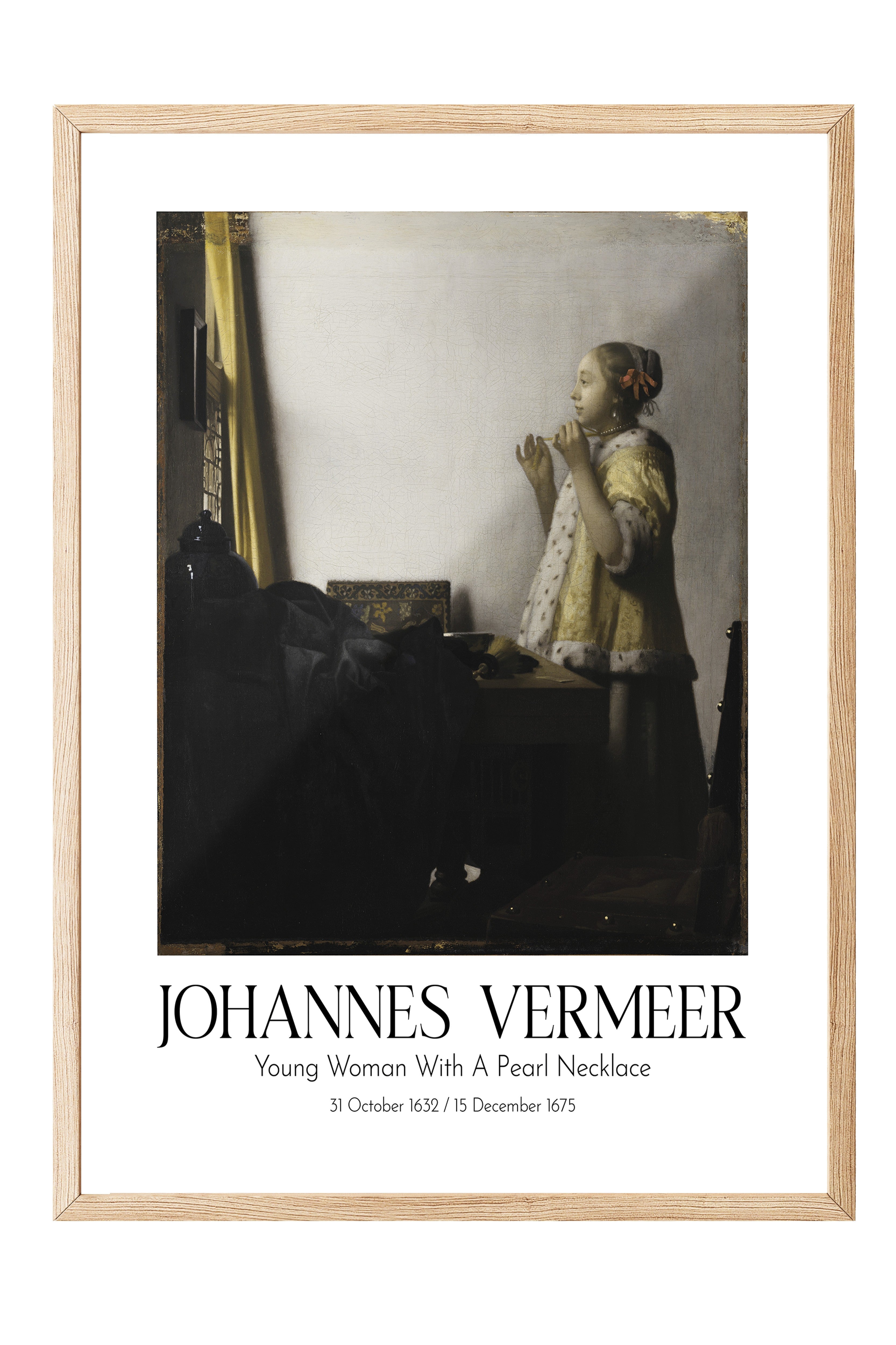 Johannes Vermeer - Young Woman With A Pearl Necklace, Ahşap Çerçeveli Tablo, Sanat Serisi NO:110362