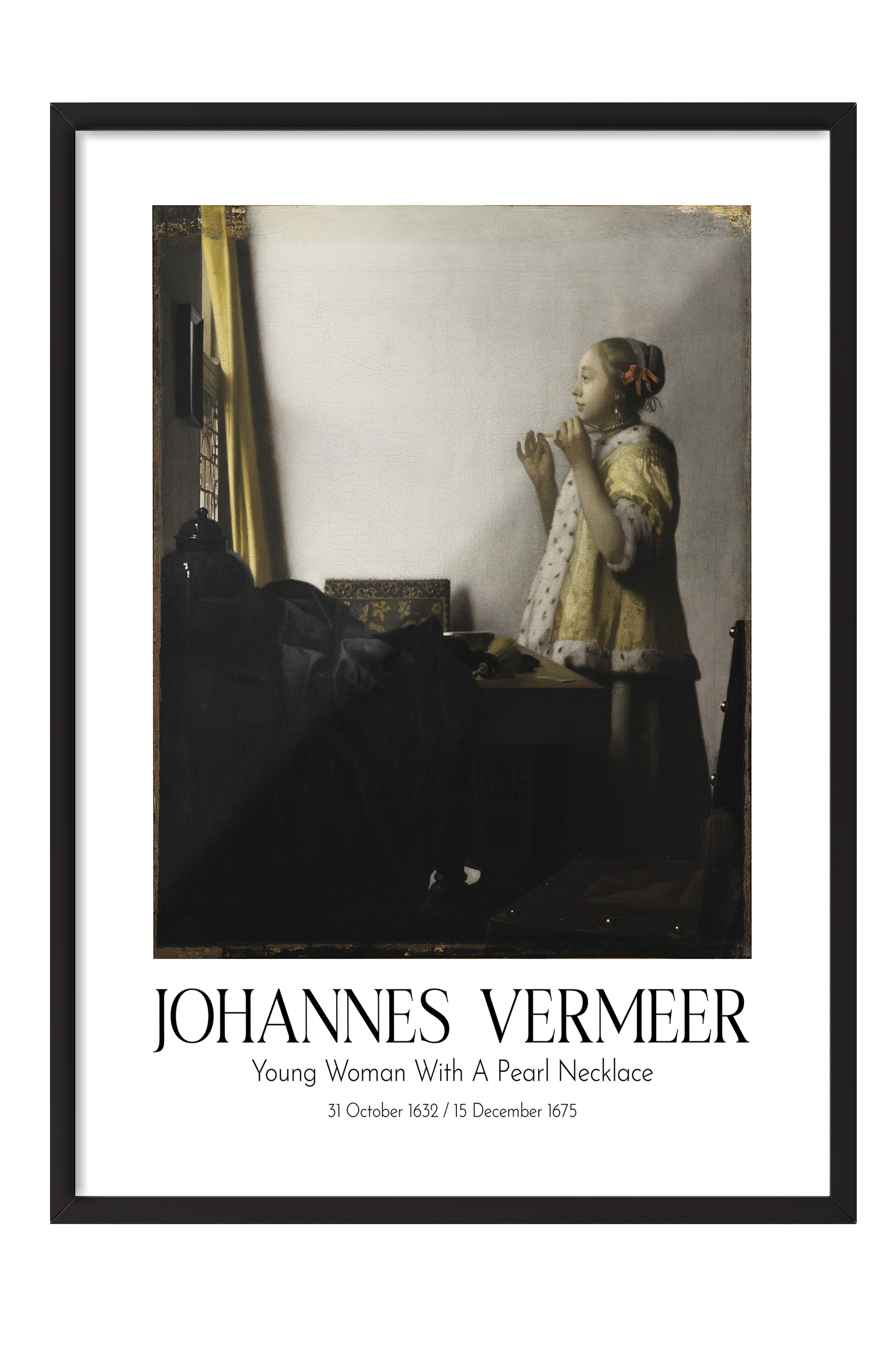 Johannes Vermeer - Young Woman With A Pearl Necklace, Siyah Çerçeveli Tablo, Sanat Serisi NO:110362