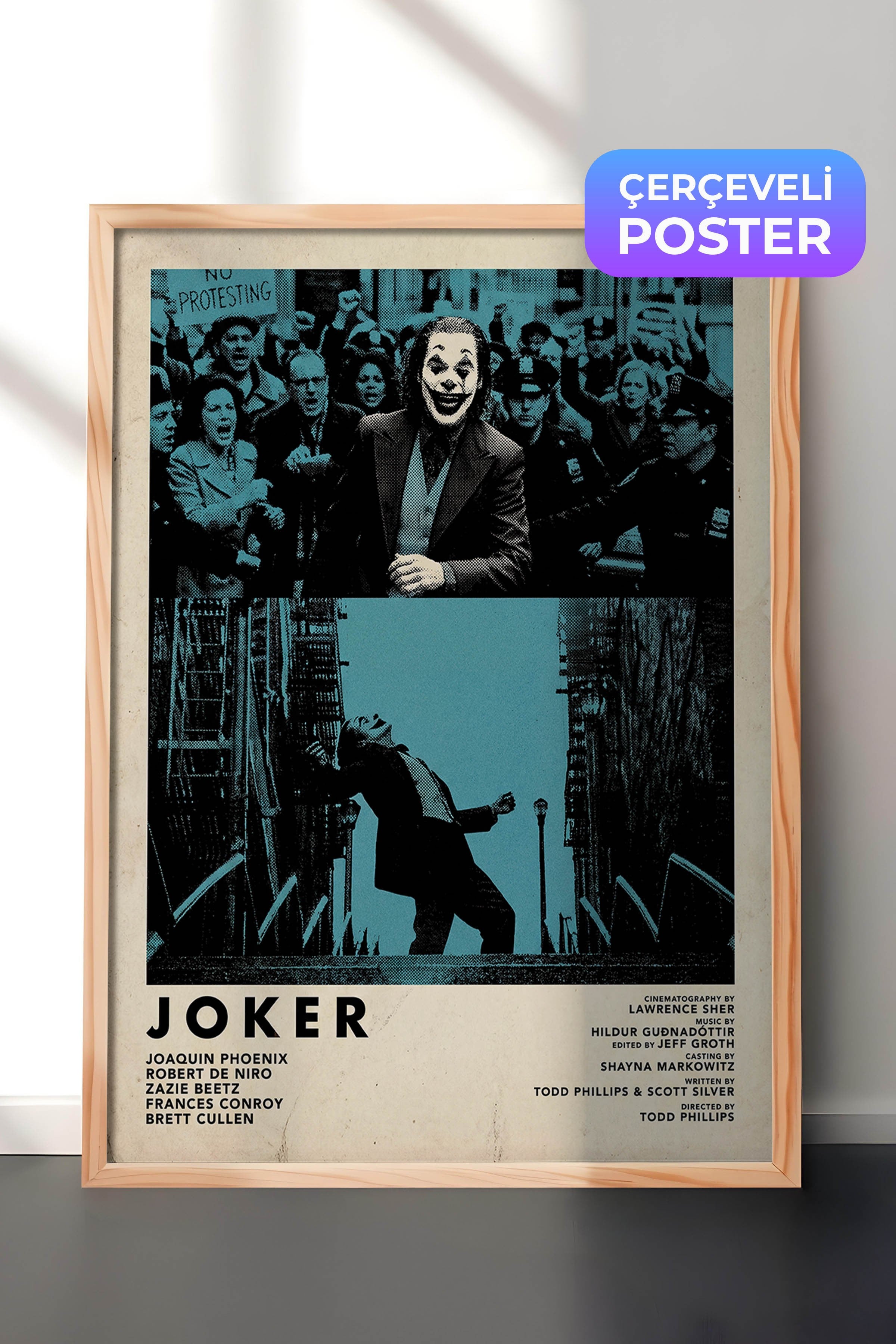Joker Ahşap Çerçeveli Poster, Sinema ve Dizi Tablo, Film Dizi Afişleri NO:112811