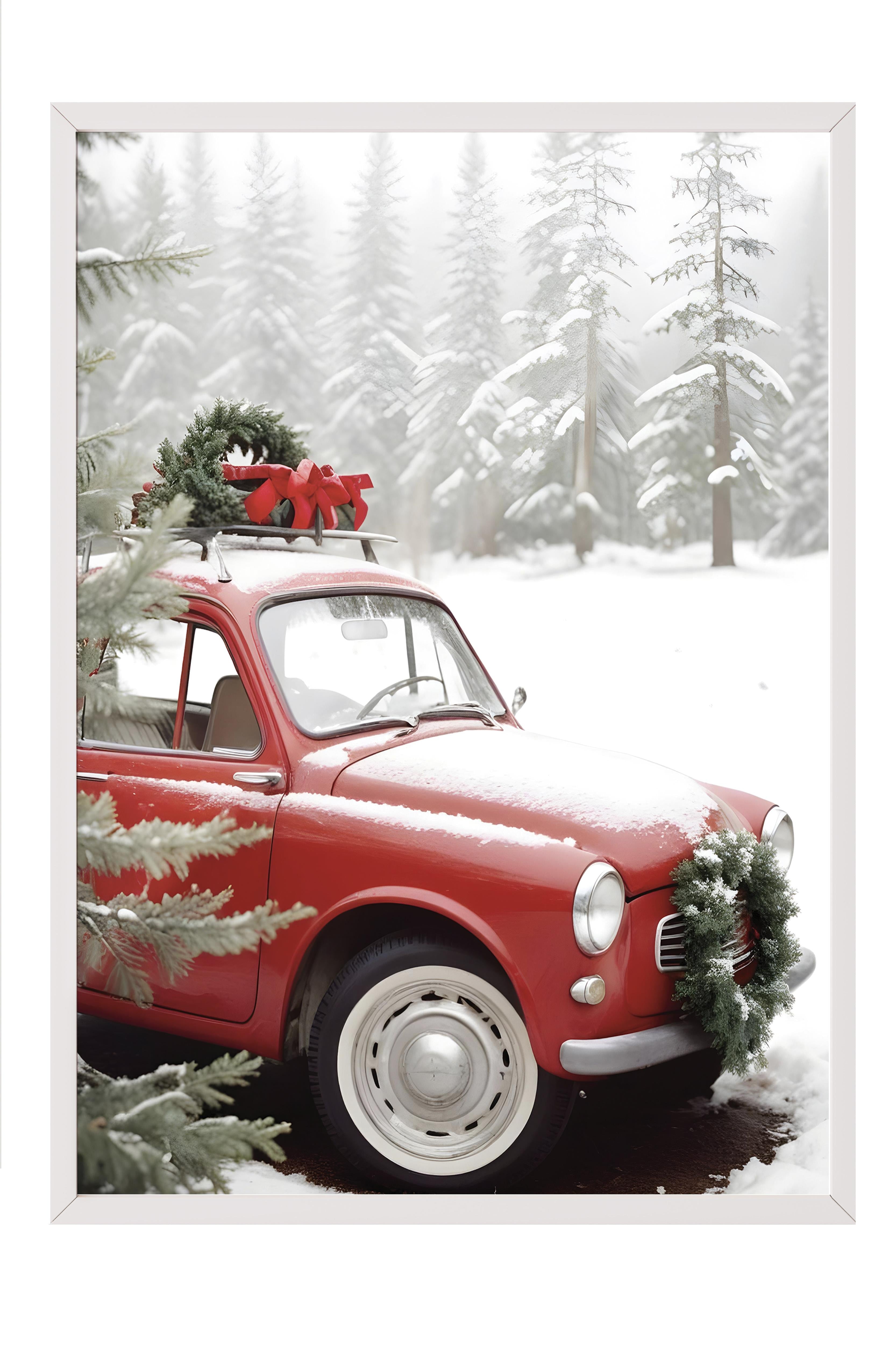 Jolly Car Yılbaşı Tablo, Beyaz Çerçeve ve Poster, Dikey Duvar Tablosu Comfort Serisi NO:108471