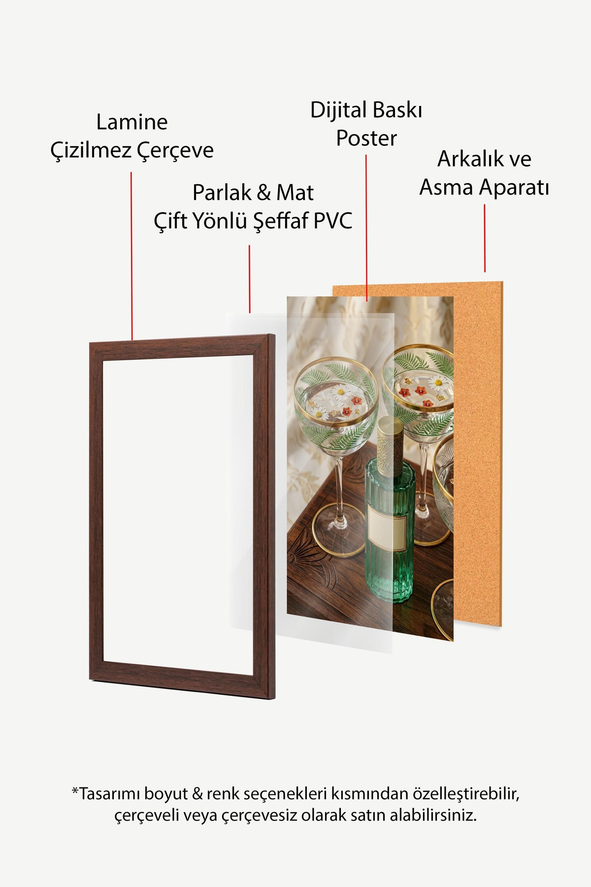 İçki Tepsisi Üzerinde Bardaklar Old Money Tasarımlar Poster – Kahverengi Çerçeveli Tablo