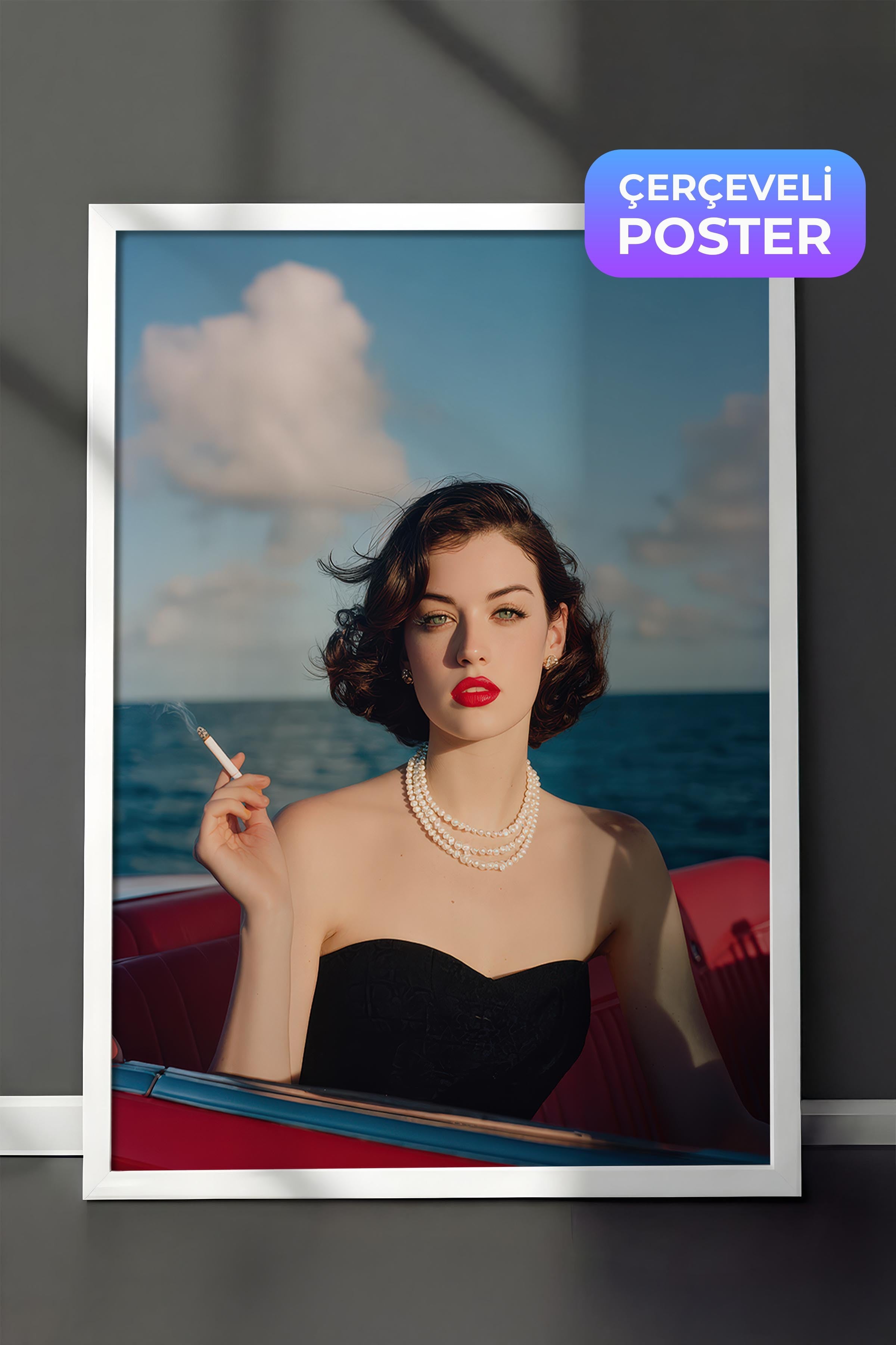 Kadın Portresi Posteri, Beyaz Çerçeveli Poster, Old Money Serisi, NO:113240