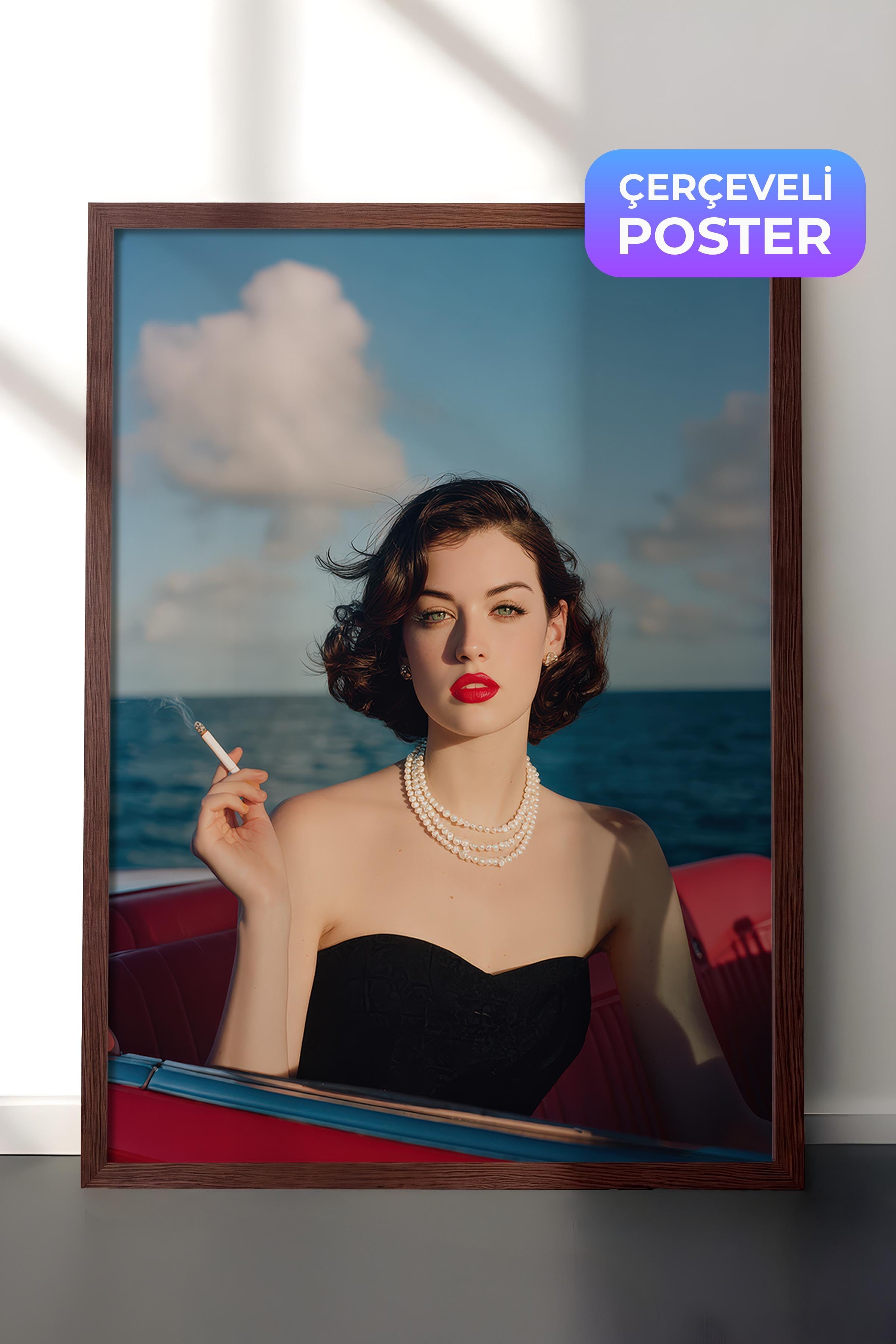Kadın Portresi Posteri, Kahverengi Çerçeveli Poster, Old Money Serisi, NO:113240