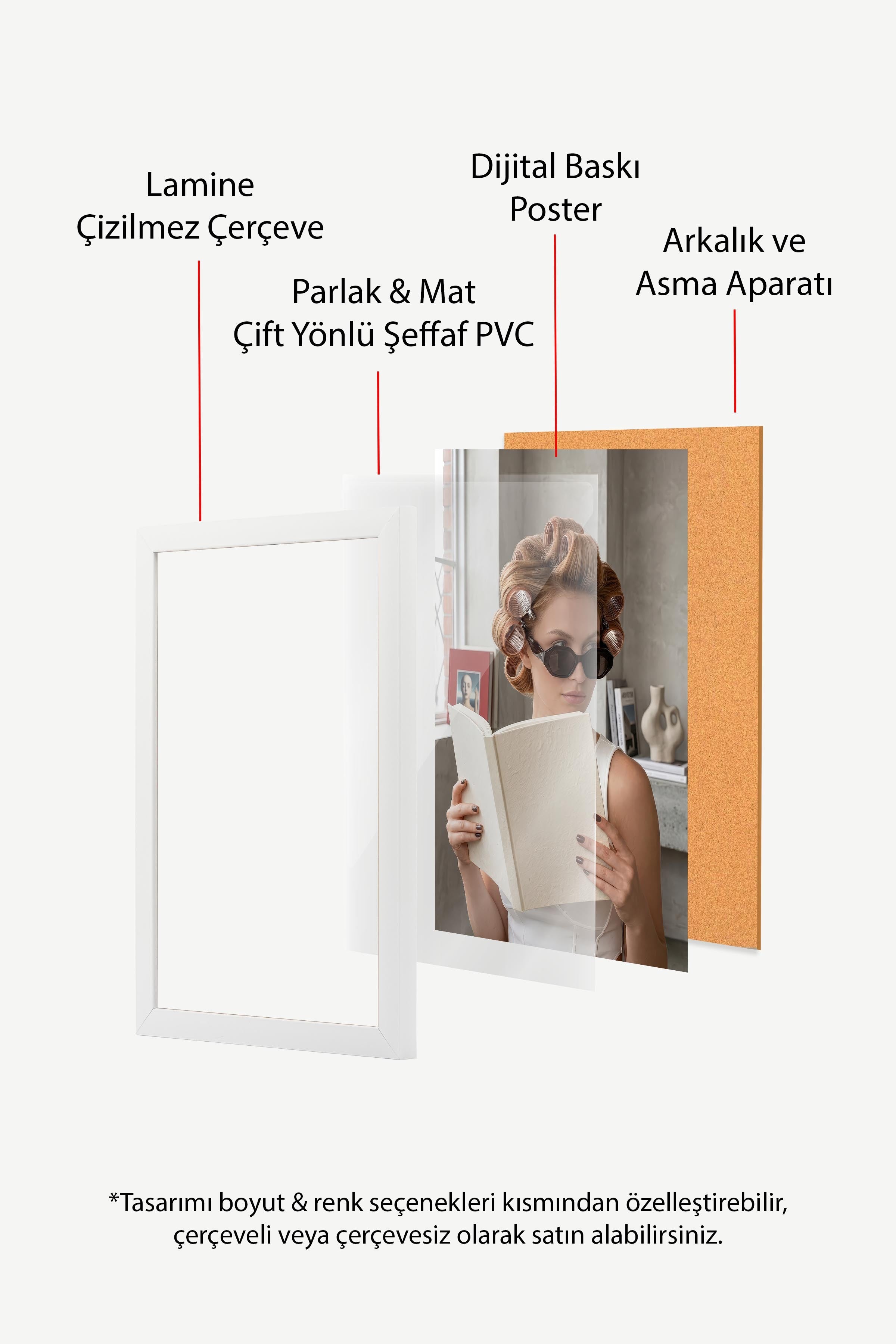 Kadın ve Kitap Posteri, Beyaz Çerçeveli Poster, Old Money Serisi, NO:113133