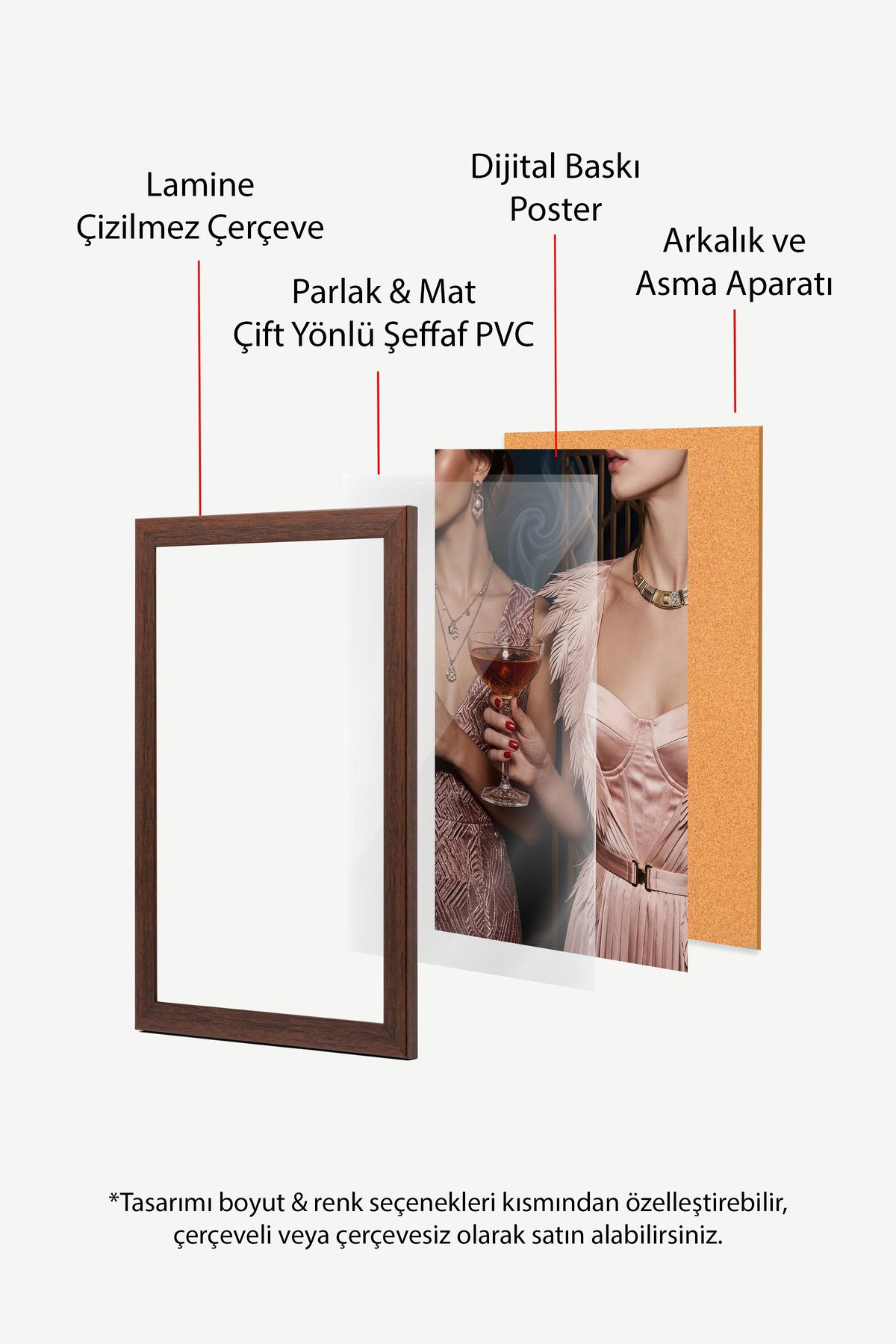 Kadın Portresi ve Kokteyl Old Money Tasarımlar Poster – Kahverengi Çerçeveli Tablo