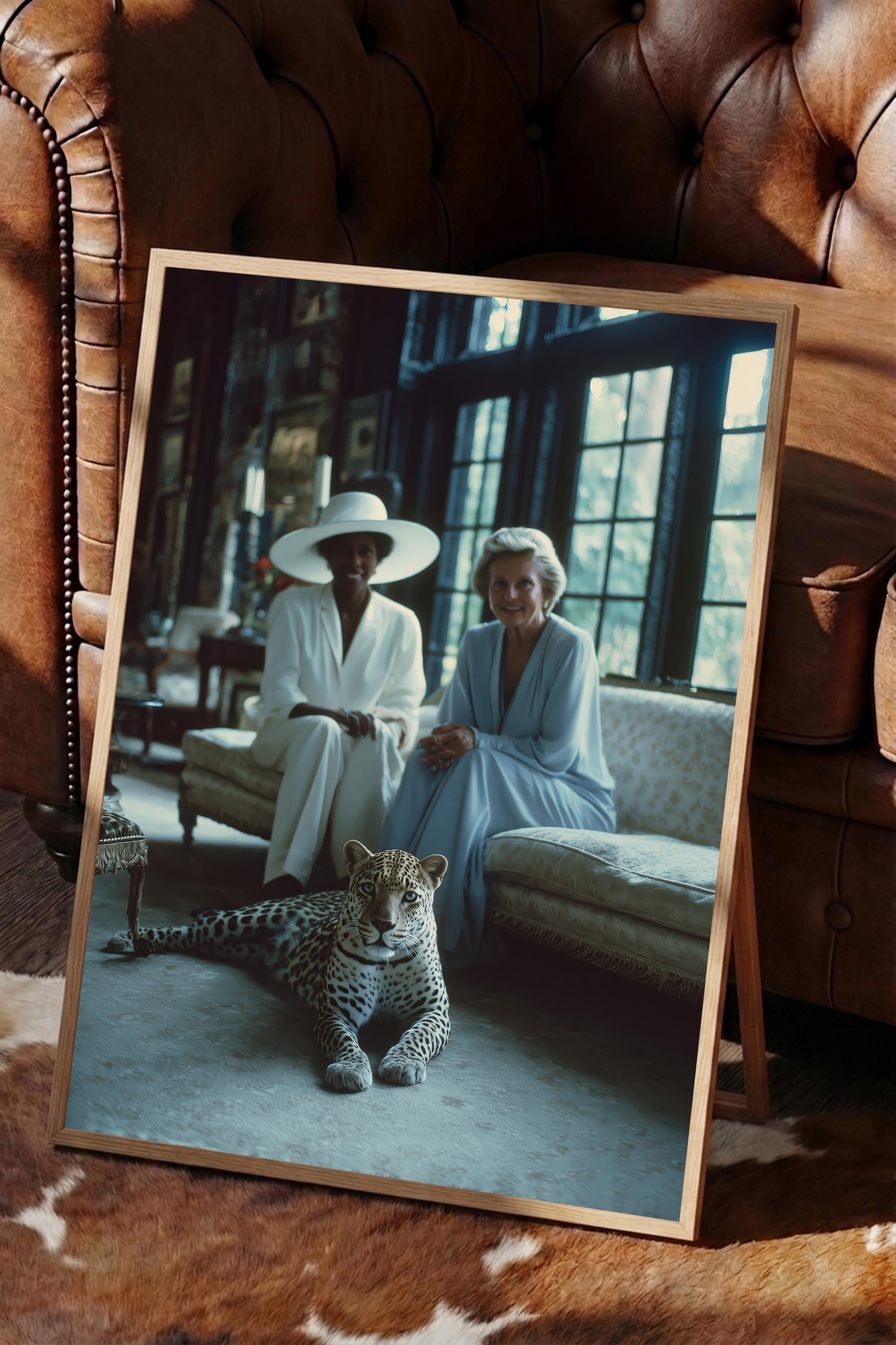 Kadın ve Leopar Posteri, Ahşap Çerçeveli Poster, Old Money Serisi, NO:113227
