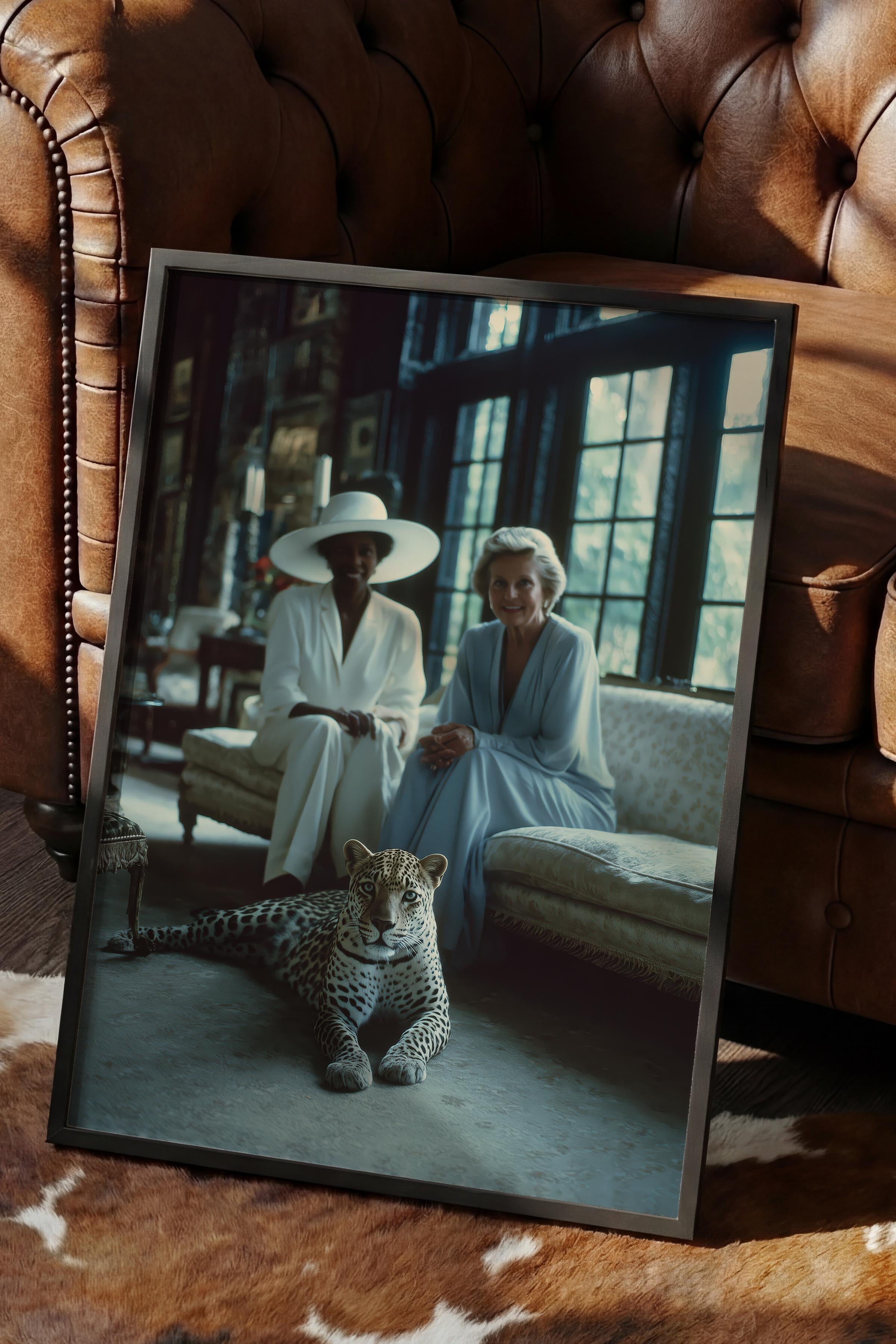 Kadın ve Leopar Posteri, Siyah Çerçeveli Poster, Old Money Serisi, NO:113227