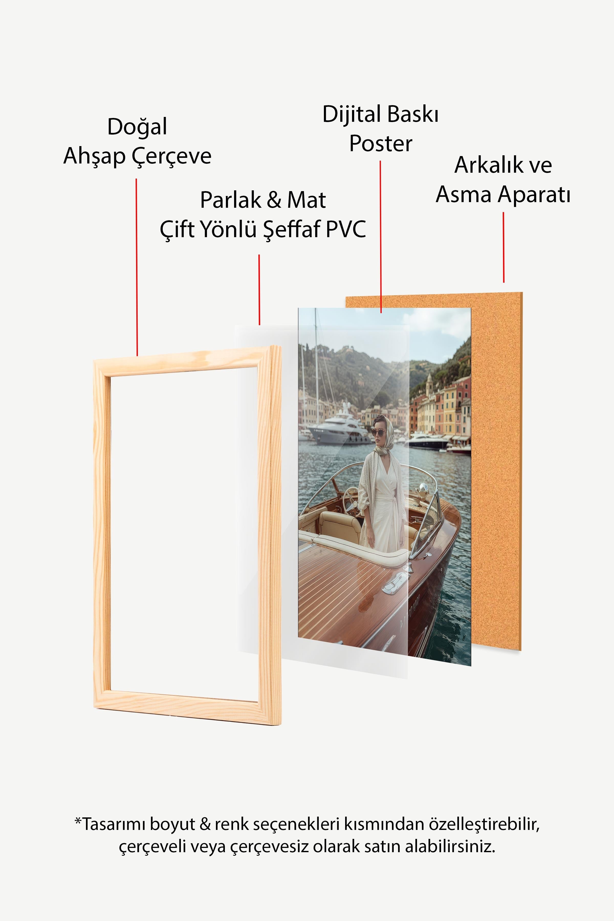 Kadın ve Tekne Posteri, Ahşap Çerçeveli Poster, Old Money Serisi, NO:113122