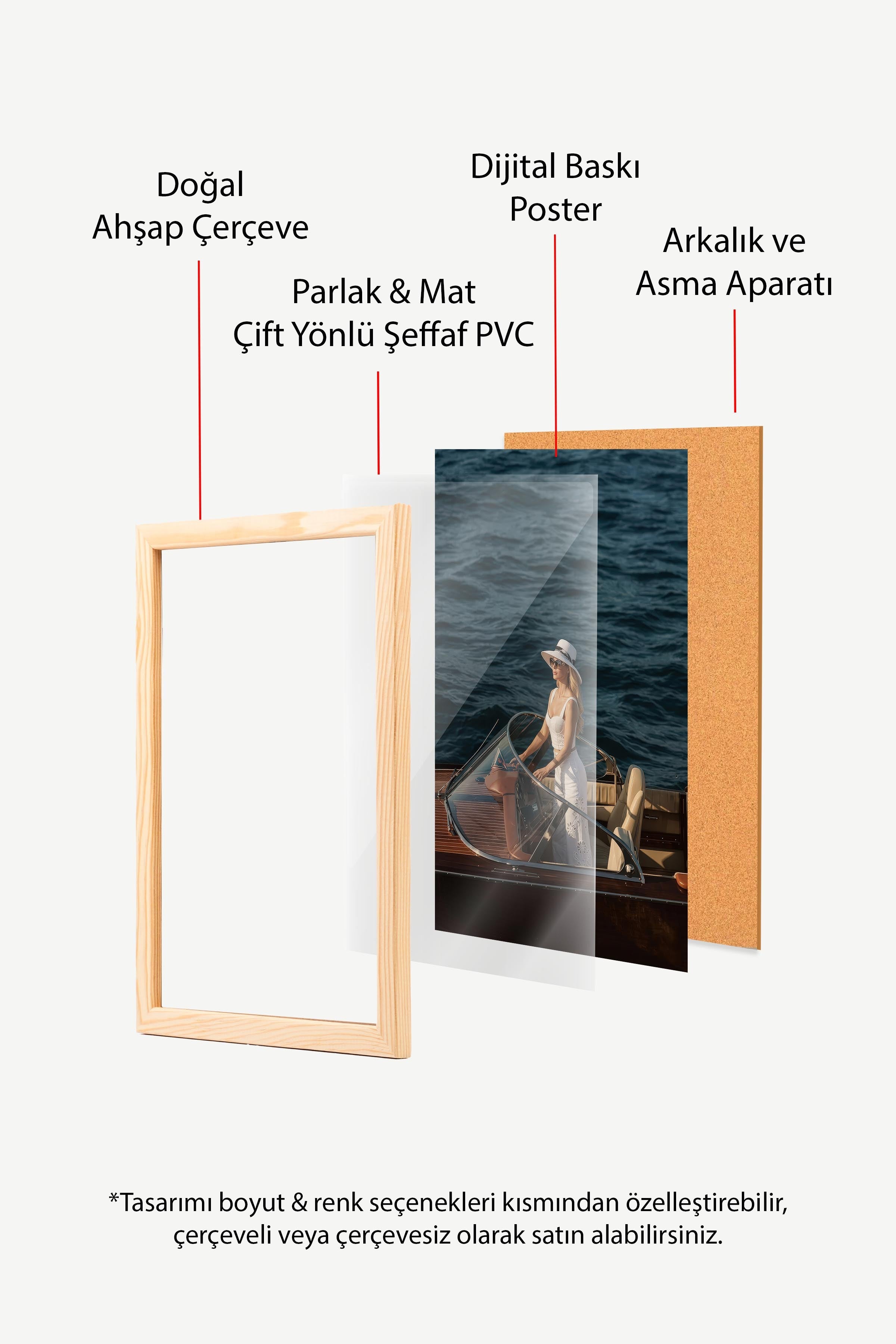 Kadın ve Tekne Posteri, Ahşap Çerçeveli Poster, Old Money Serisi, NO:113169