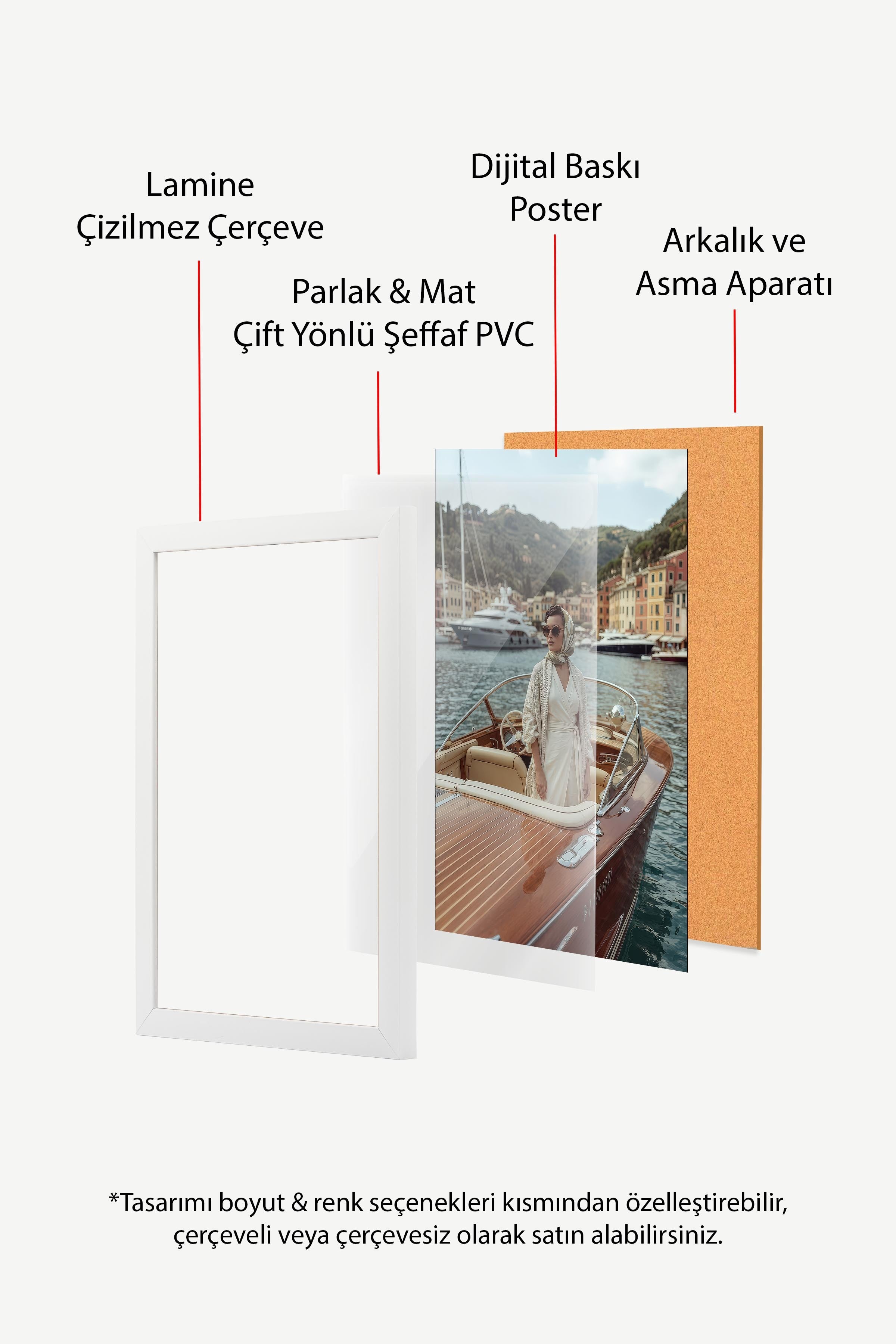 Kadın ve Tekne Posteri, Beyaz Çerçeveli Poster, Old Money Serisi, NO:113122
