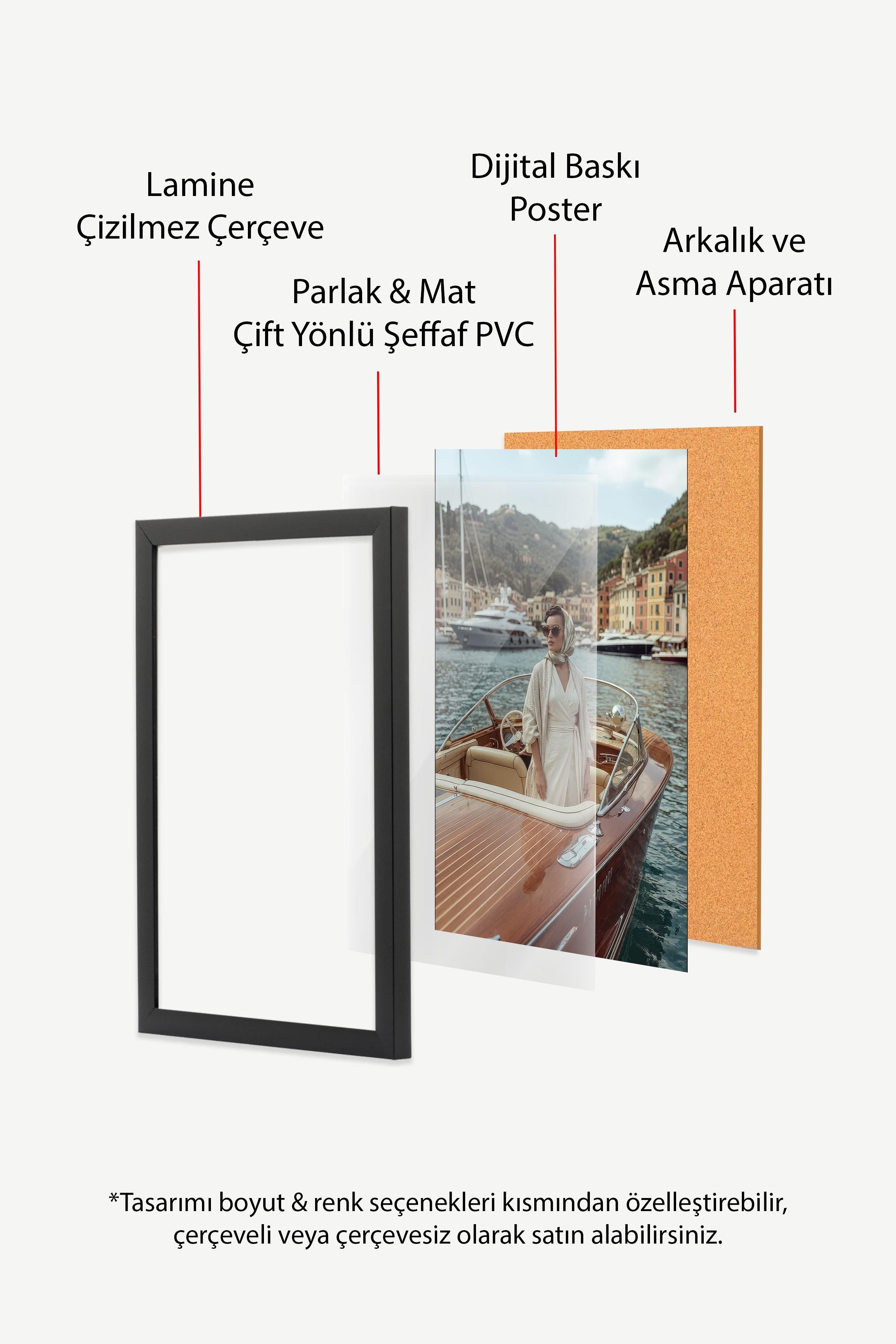 Kadın ve Tekne Posteri, Siyah Çerçeveli Poster, Old Money Serisi, NO:113122