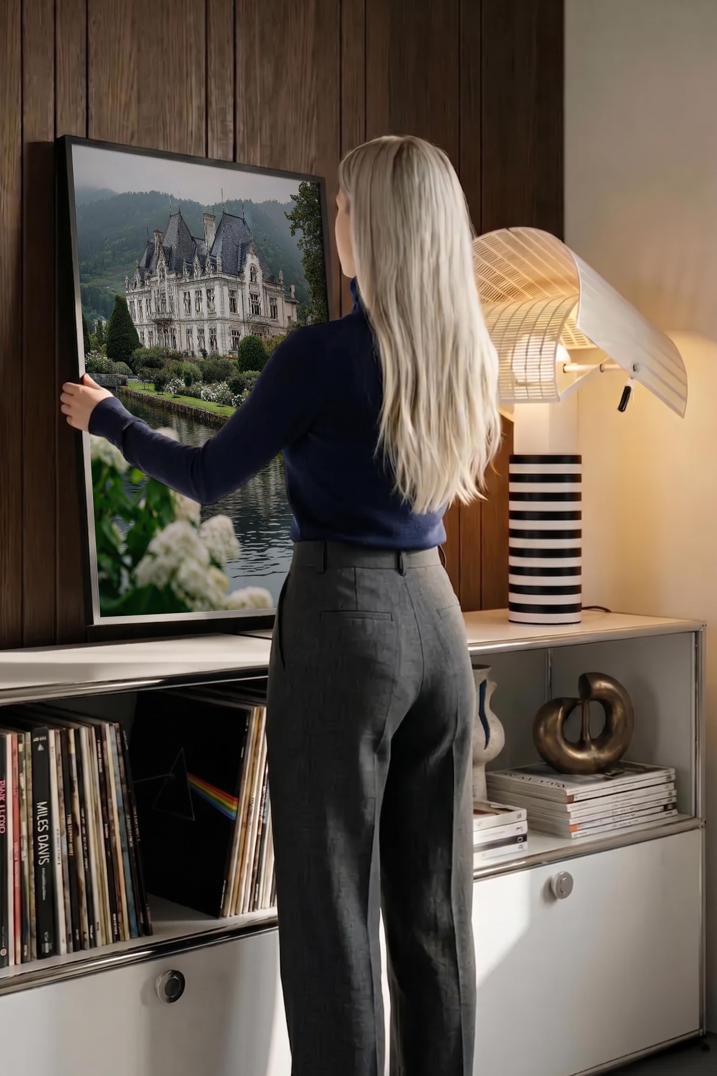 Kale ve Nehir Manzarası Posteri, Siyah Çerçeveli Poster, Old Money Serisi, NO:113225