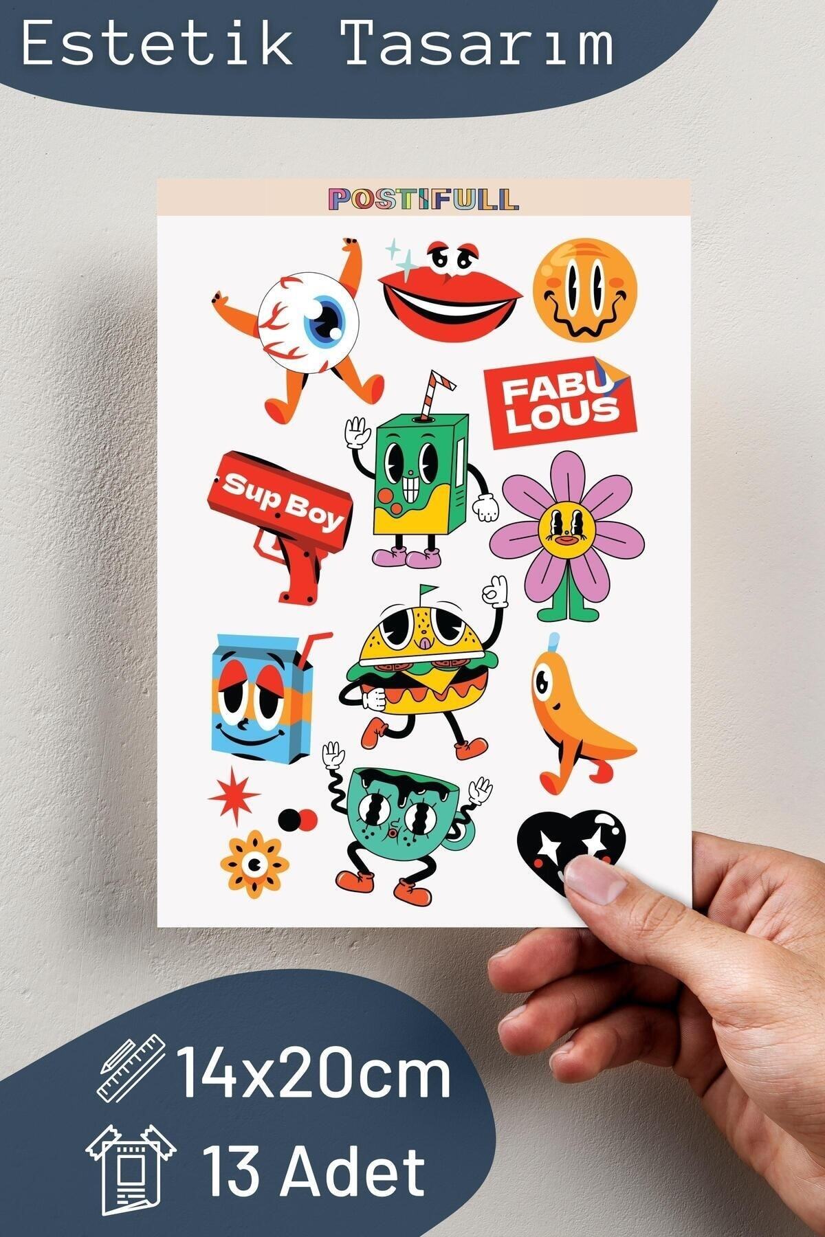 Karışık Temalı Sticker Seti - 13 Adet Etiket Seti- Telefon, Tablet, Defter Laptop Uyumlu Etiket