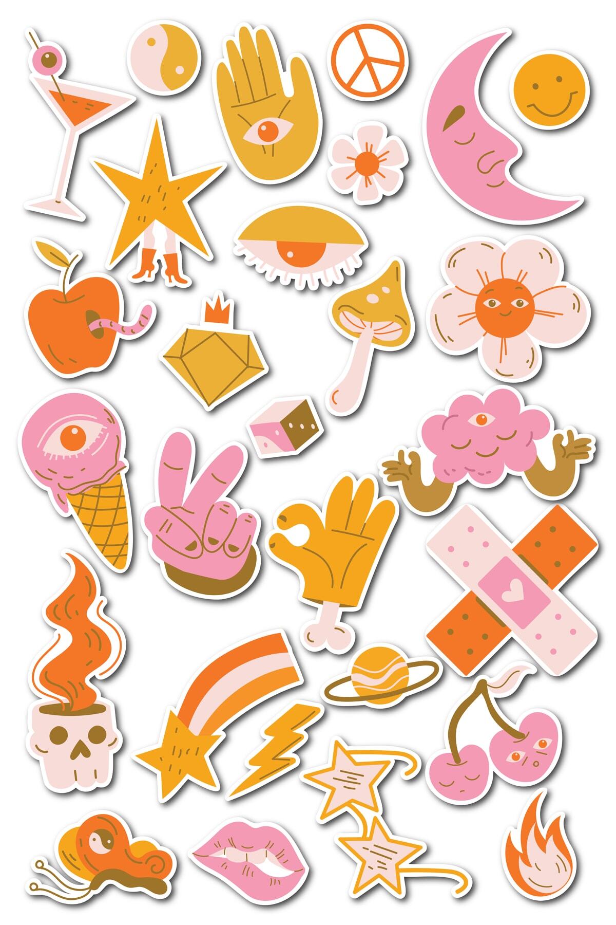 Karışık Temalı Sticker Seti - 28 Adet Etiket Seti- Telefon, Tablet, De