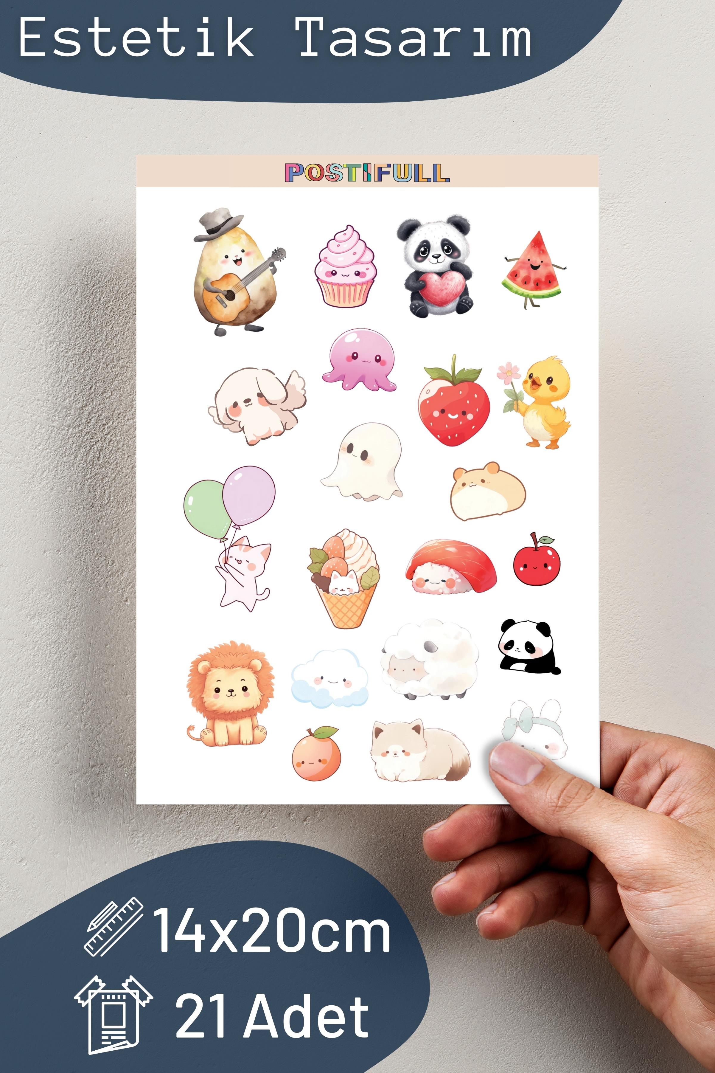 Kawaii Etiket Seti, Büyük Boy, 21 Adet Su Geçirmez, Sticker Seti, Laptop, Telefon, Valiz Uyumlu