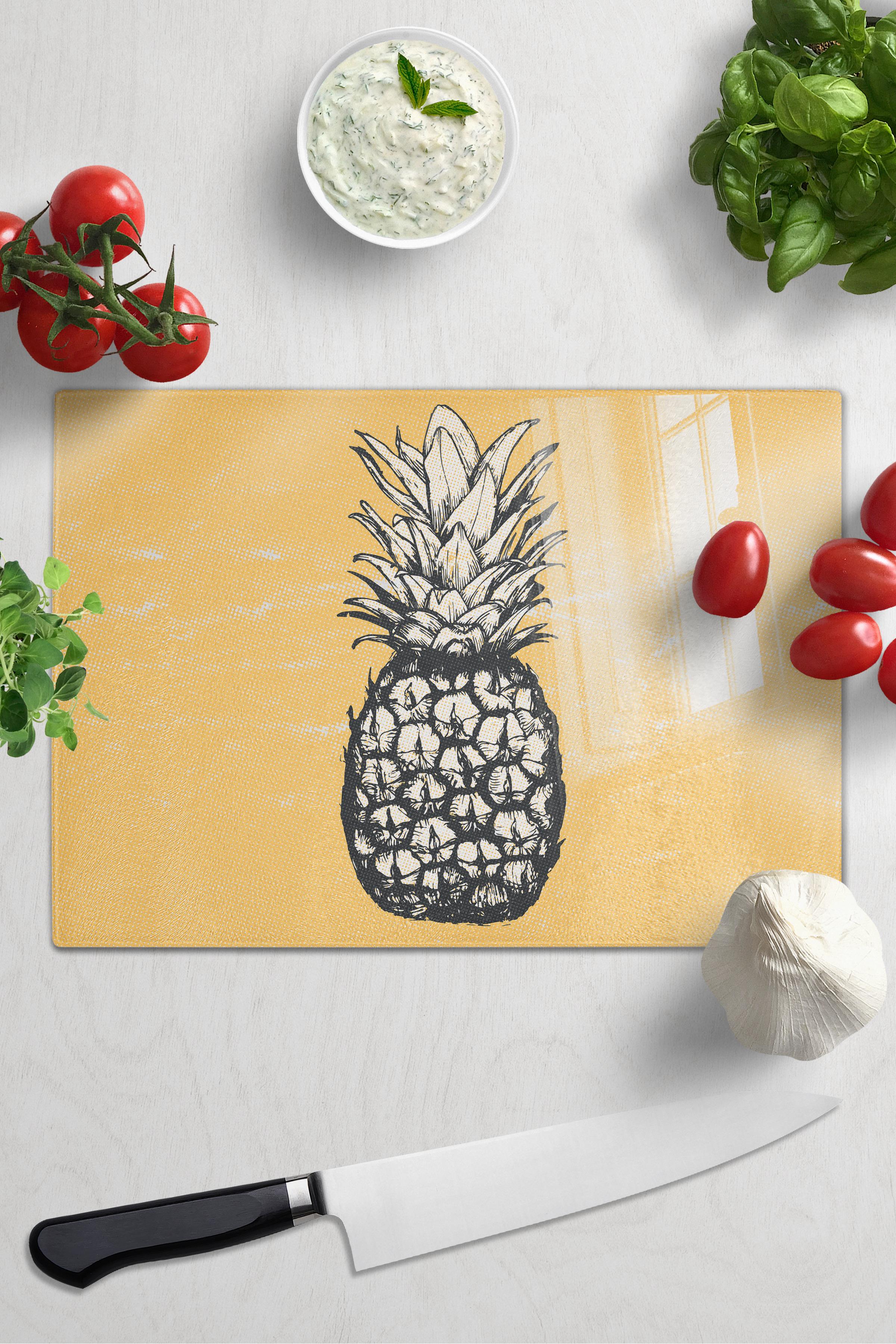 Kesme Tahtası, Kalın Ve Kırılmaz Cam Baskı - Ananas Temalı, 21*30cm - Doğrama Tahtası, Mutfak Dekoru