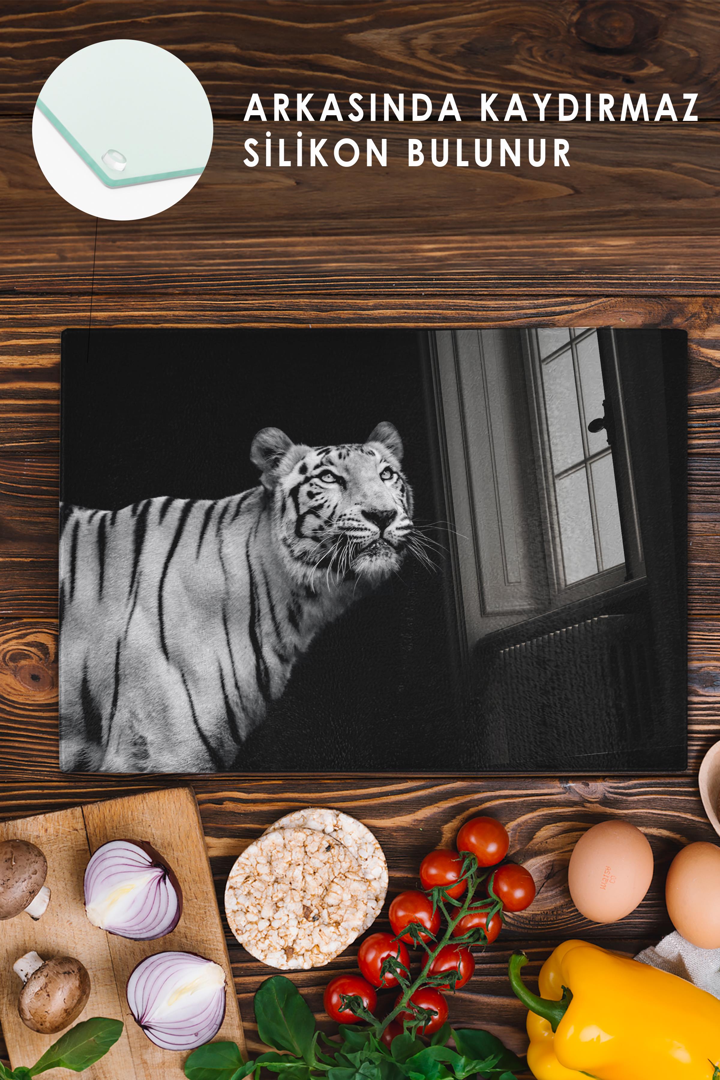Kesme Tahtası, Kalın Ve Kırılmaz Cam Baskı - Aslan Temalı - 21*30cm - Doğrama Tahtası, Mutfak Dekoru
