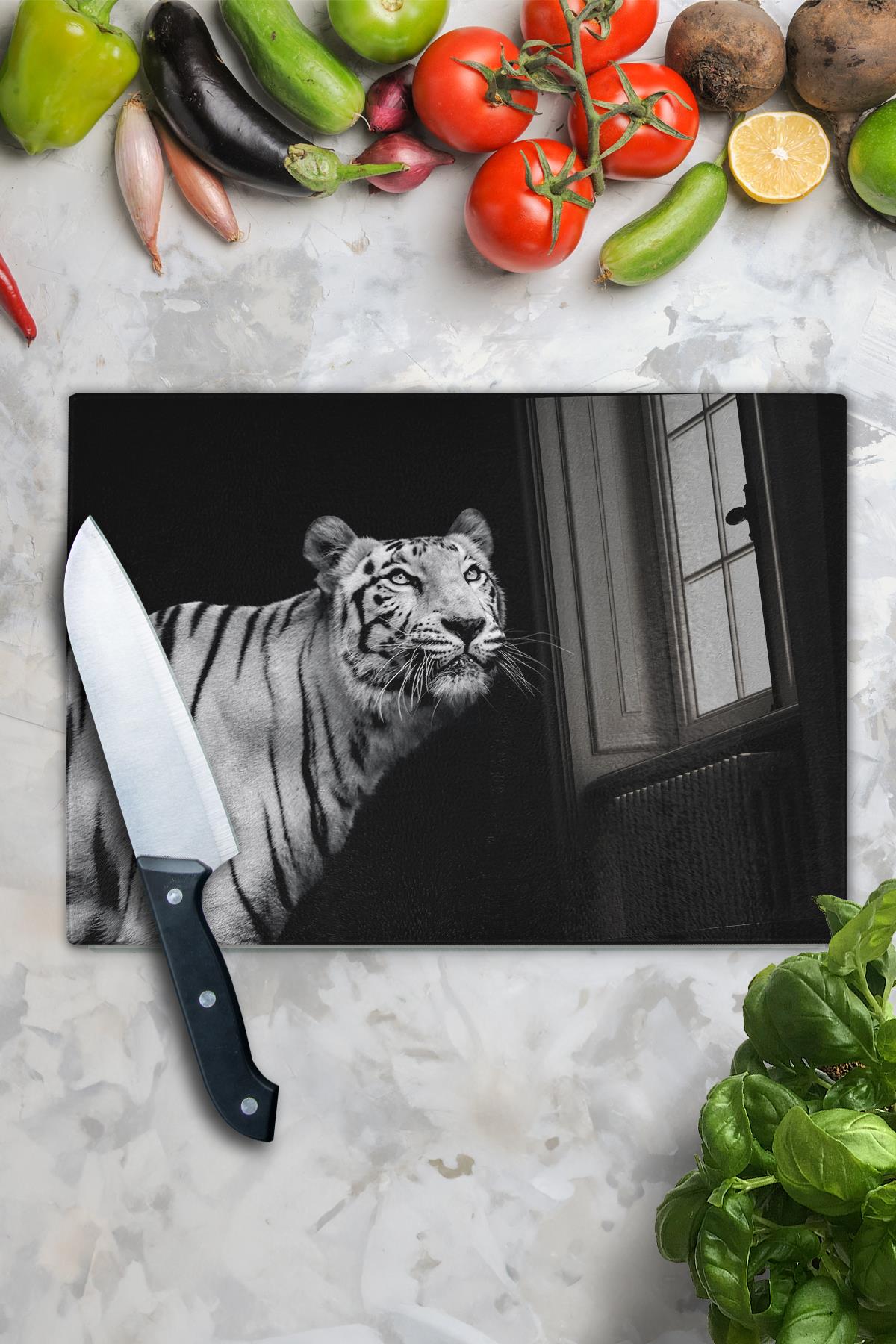 Kesme Tahtası, Kalın Ve Kırılmaz Cam Baskı - Aslan Temalı - 21*30cm - Doğrama Tahtası, Mutfak Dekoru