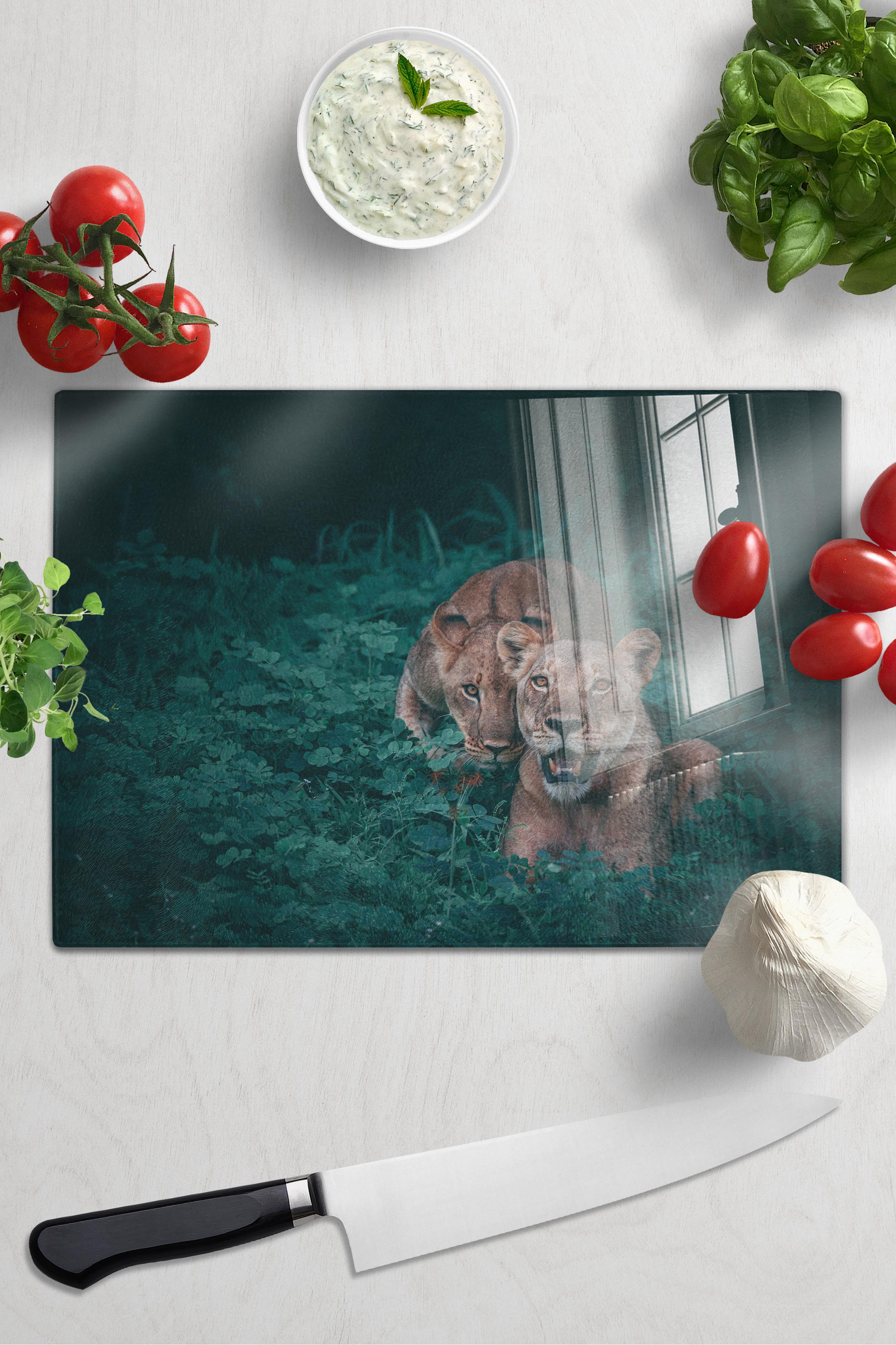 Kesme Tahtası, Kalın Ve Kırılmaz Cam Baskı - Aslan Temalı Baskı - 21*30cm - Doğrama Tahtası