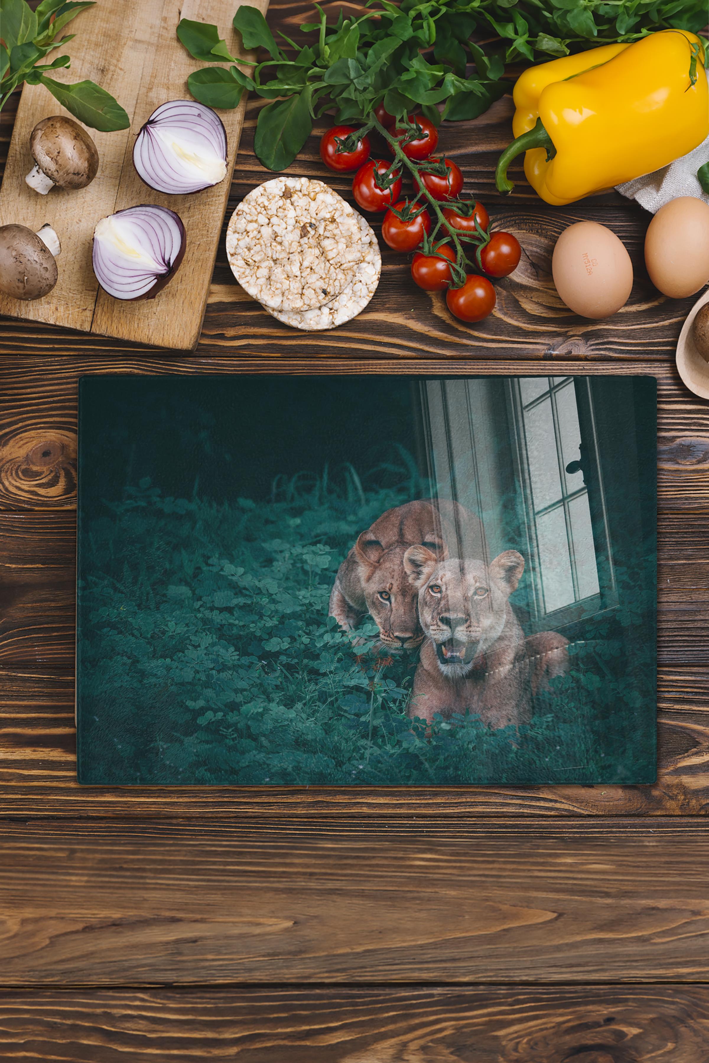 Kesme Tahtası, Kalın Ve Kırılmaz Cam Baskı - Aslan Temalı Baskı - 21*30cm - Doğrama Tahtası