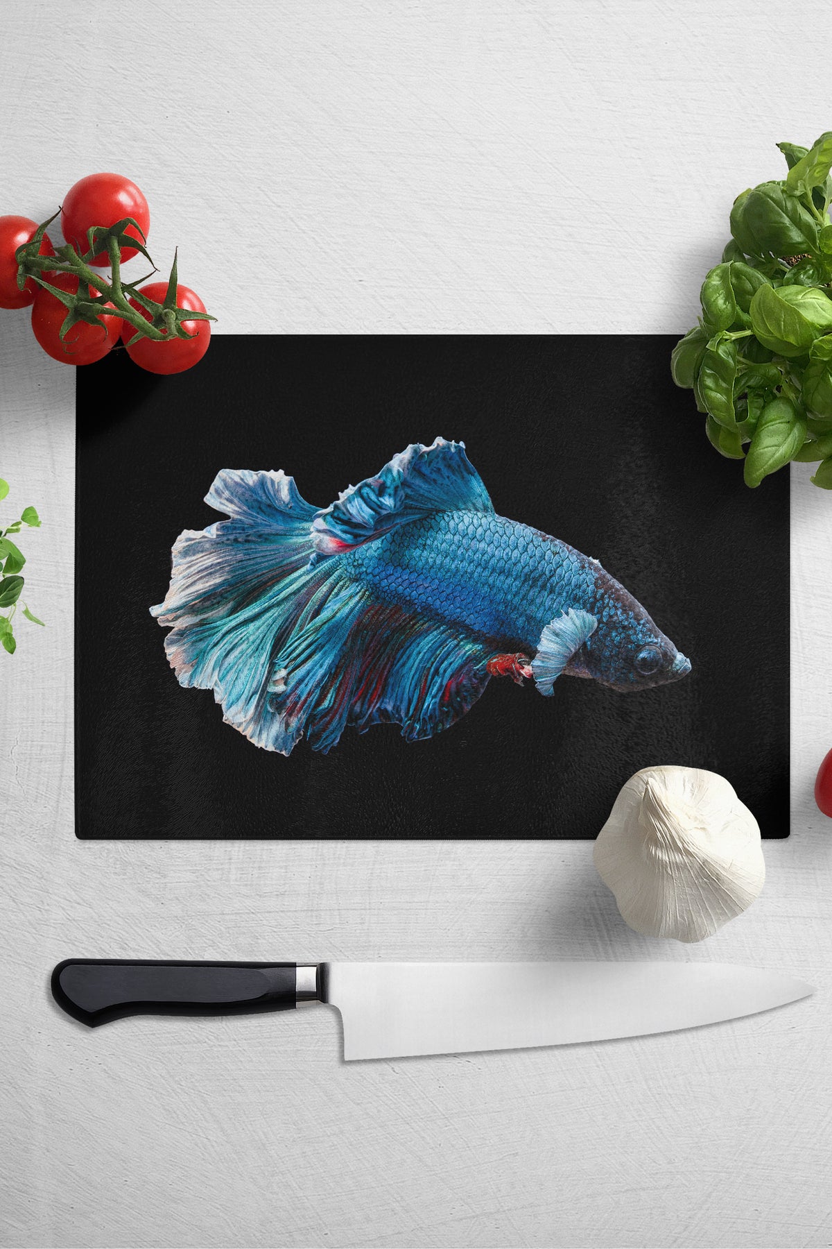 Kesme Tahtası, Kalın Ve Kırılmaz Cam Baskı - Balık Temalı - 21*30cm - Doğrama Tahtası, Mutfak Dekoru