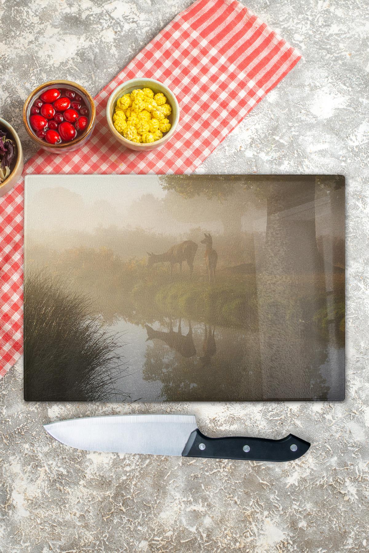 Kesme Tahtası, Kalın Ve Kırılmaz Cam Baskı - Doğa Temalı - 21*30cm - Doğrama Tahtası, Mutfak Dekoru